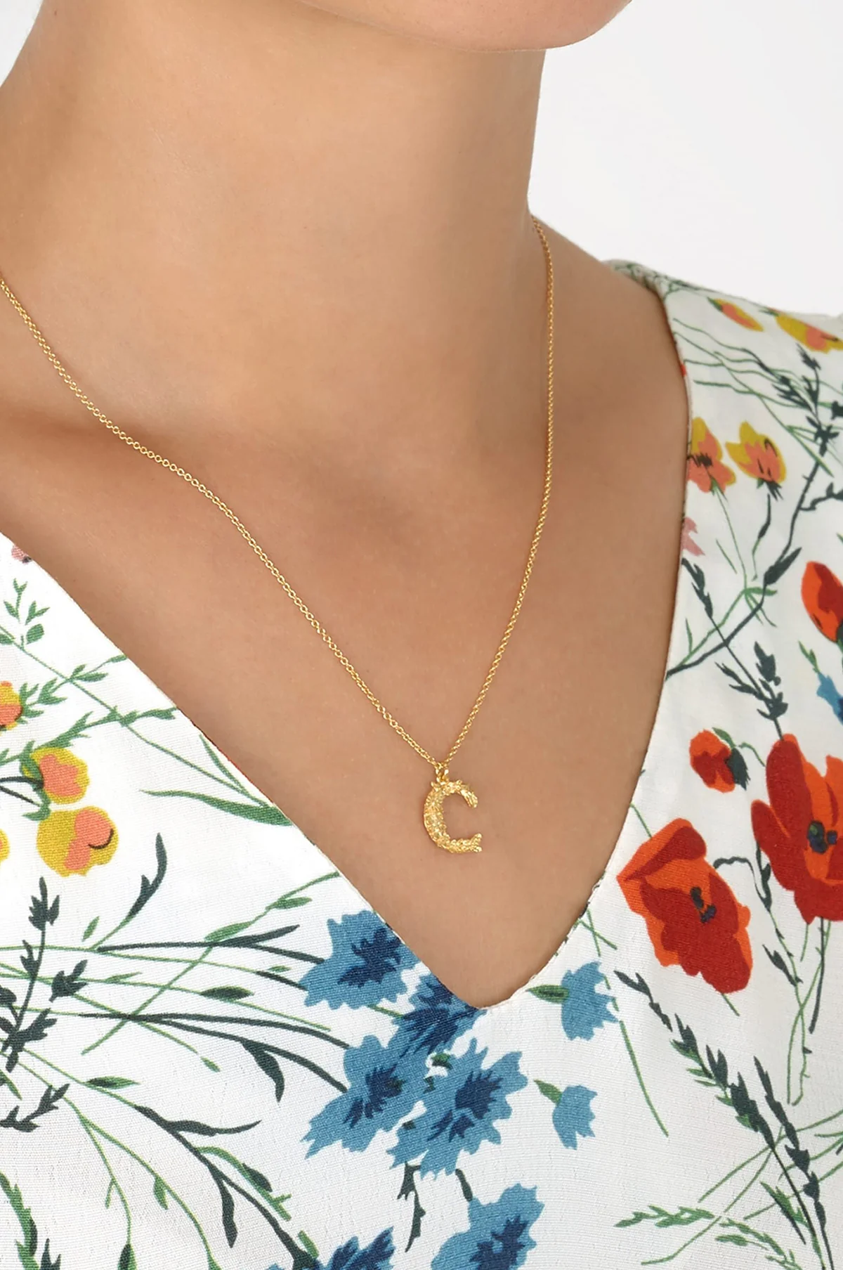 Floral Letter C Necklace Gold Plate - Image 2