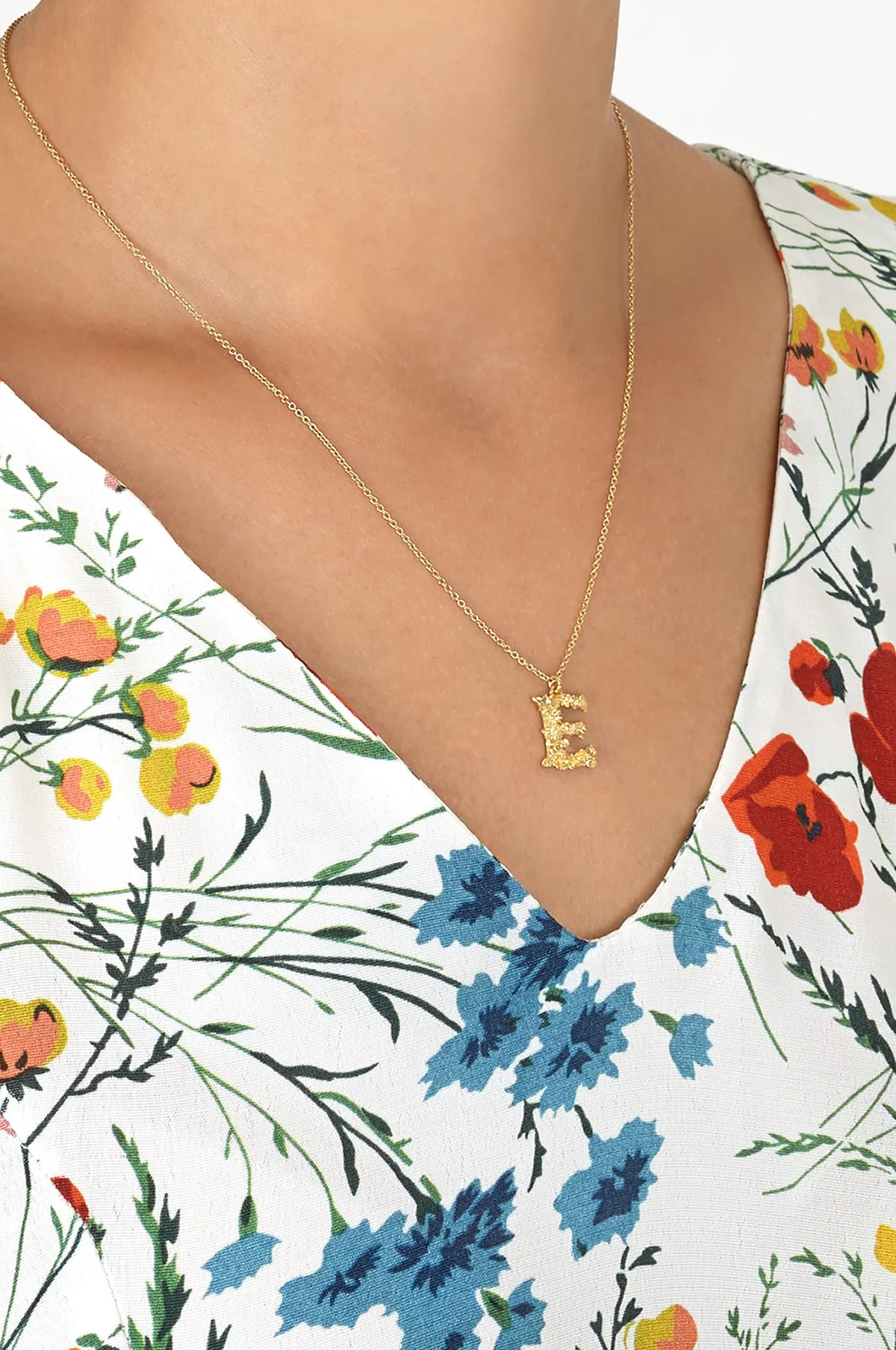 Floral Letter E Necklace Gold Plate - Image 3