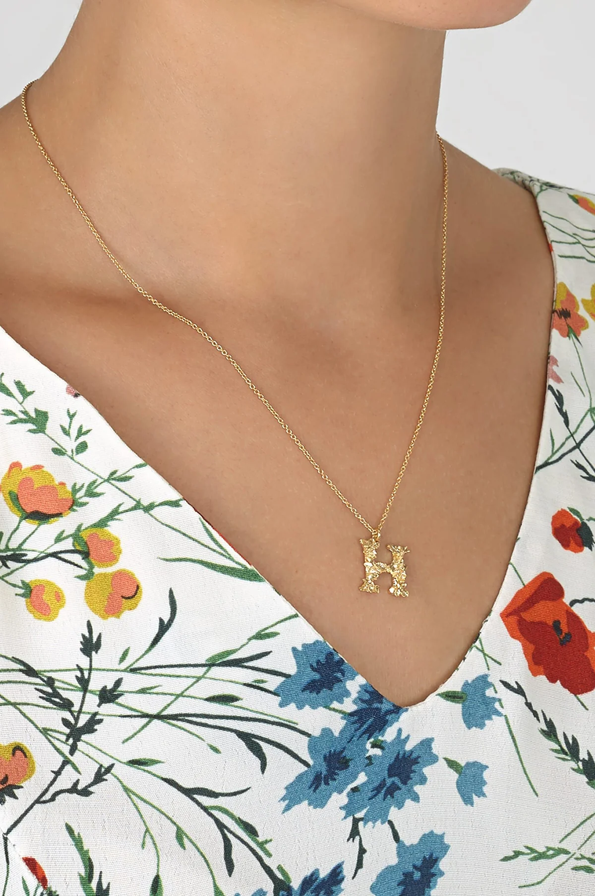 Floral Letter H Necklace Gold Plate - Image 3