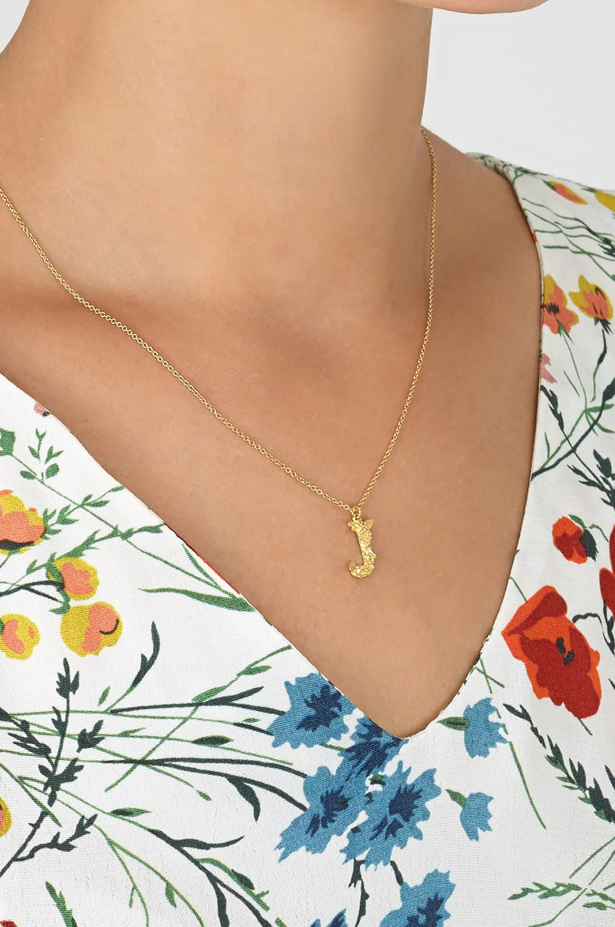 Floral Letter J Necklace Gold Plate - Image 2