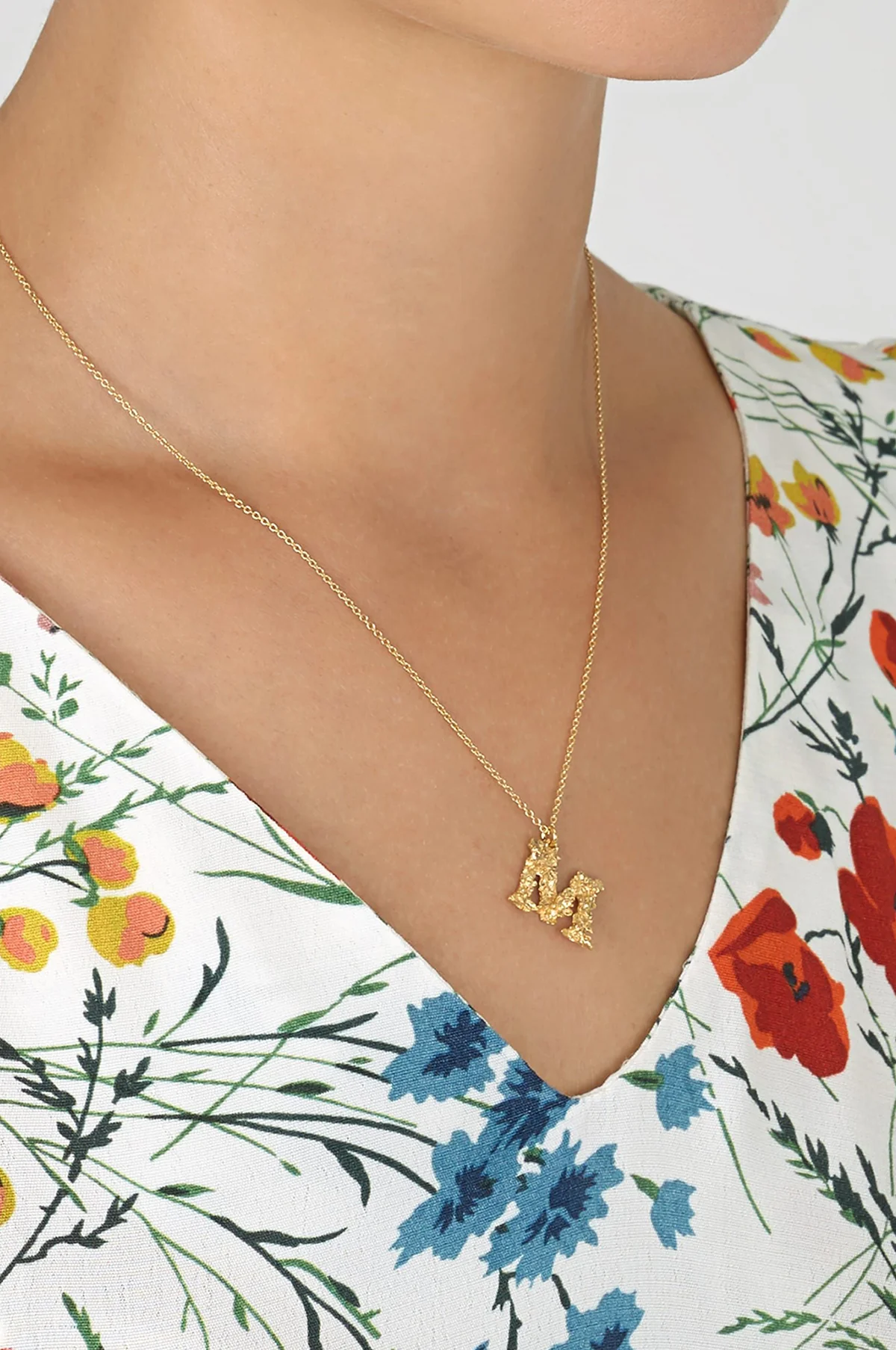 Floral Letter M Necklace Gold Plate - Image 2