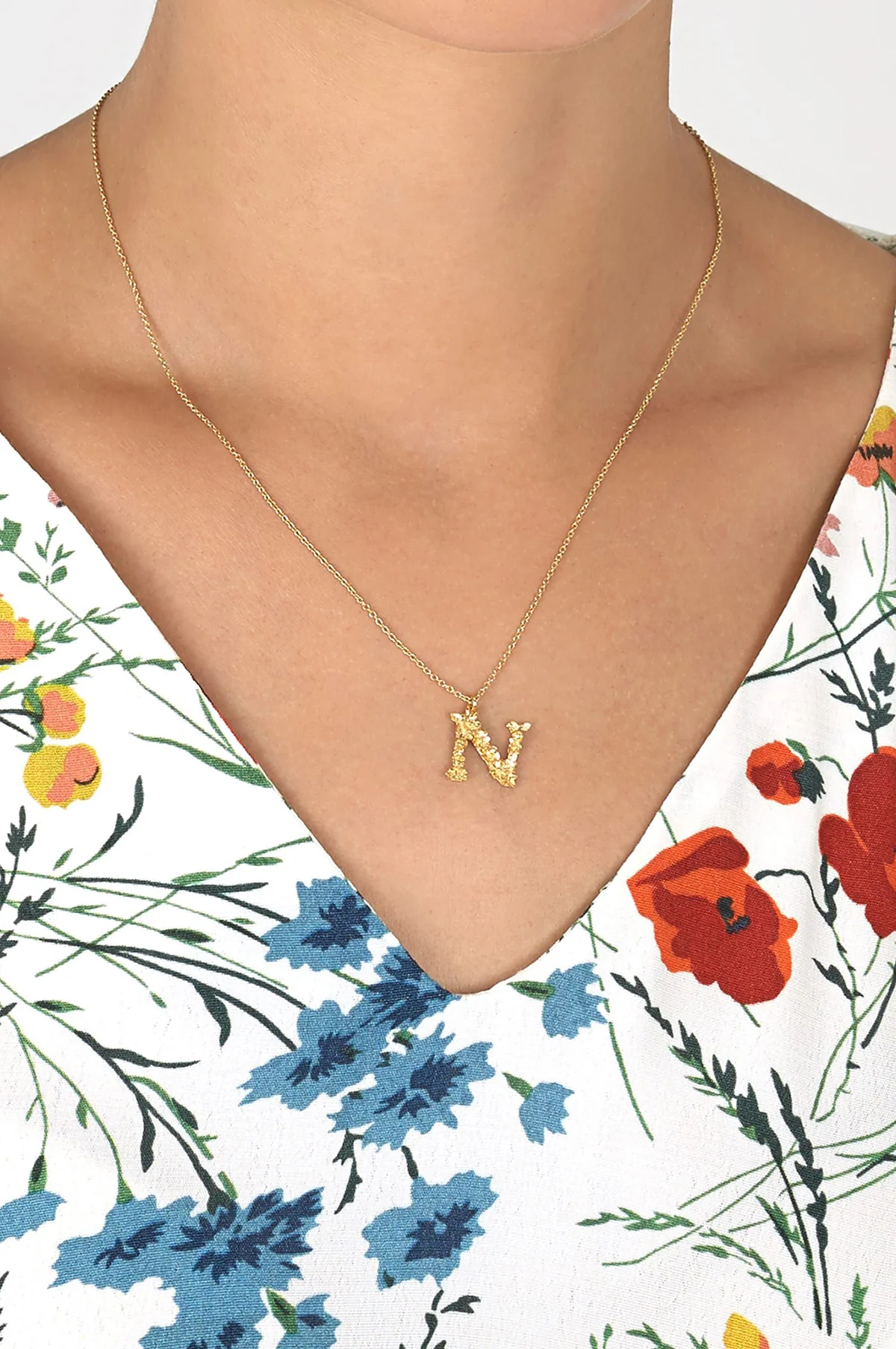 Floral Letter N Necklace Gold Plate - Image 2