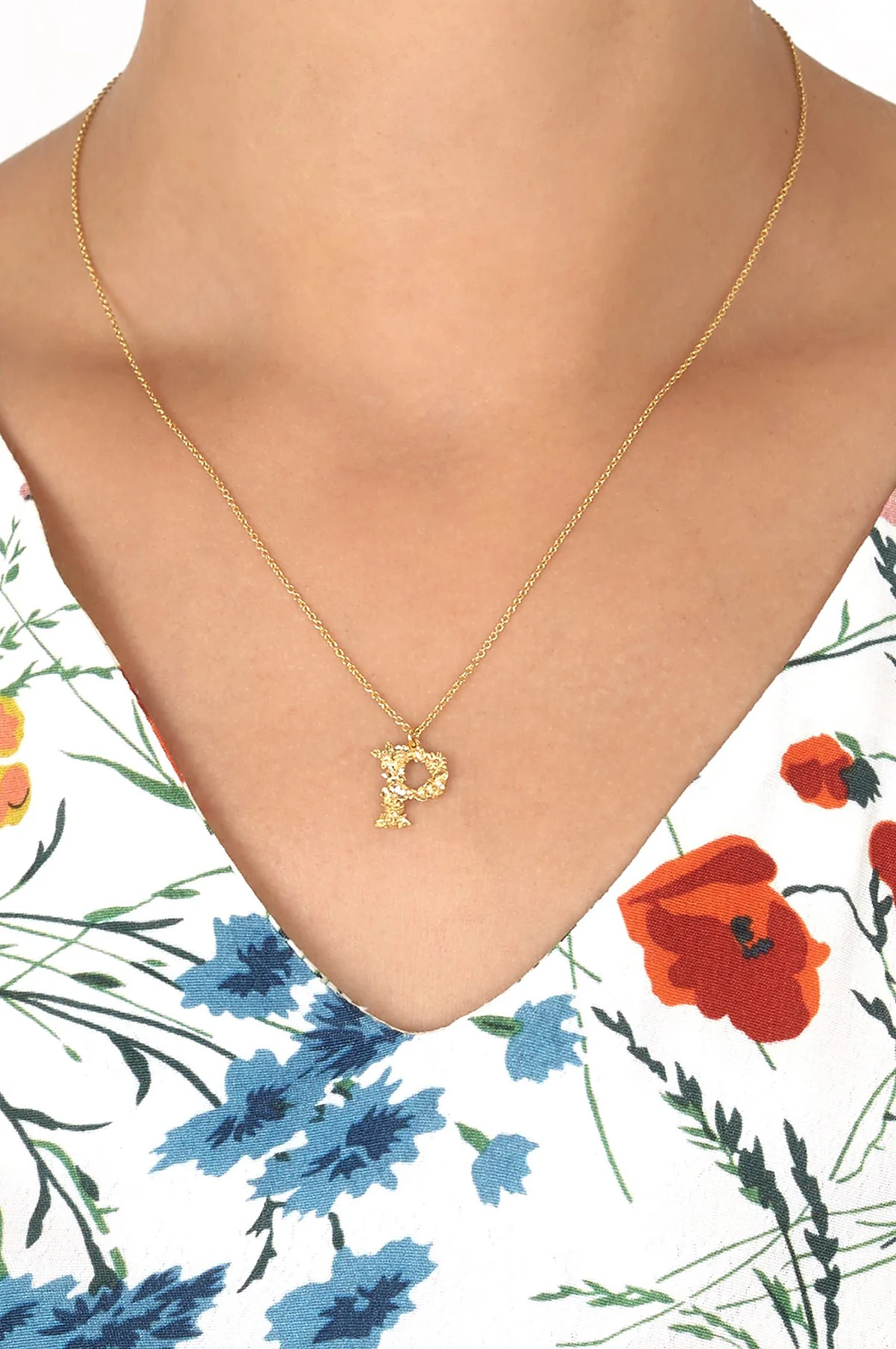 Floral Letter P Necklace Gold Plate - Image 3