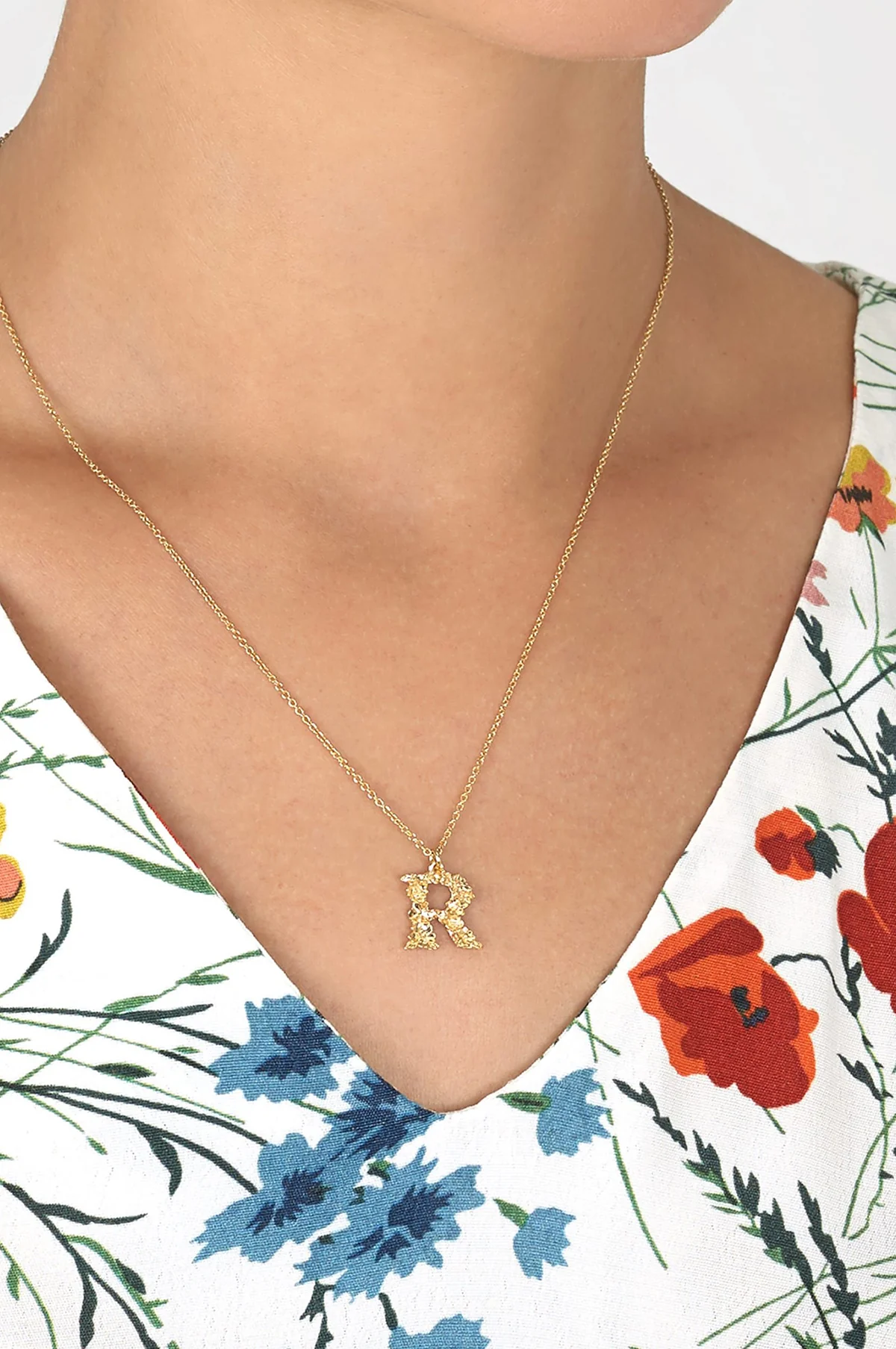 Floral Letter R Necklace Gold Plate - Image 3