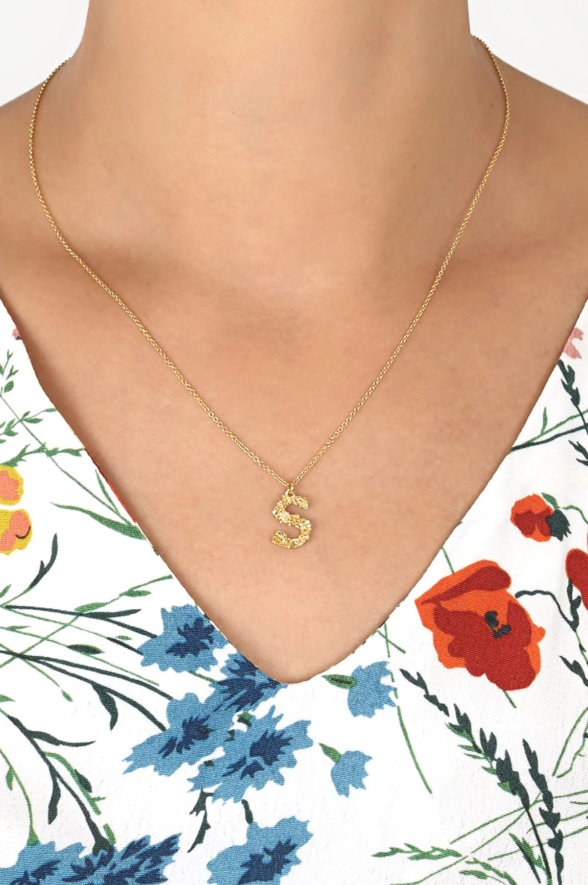 Floral Letter S Necklace Gold Plate - Image 2