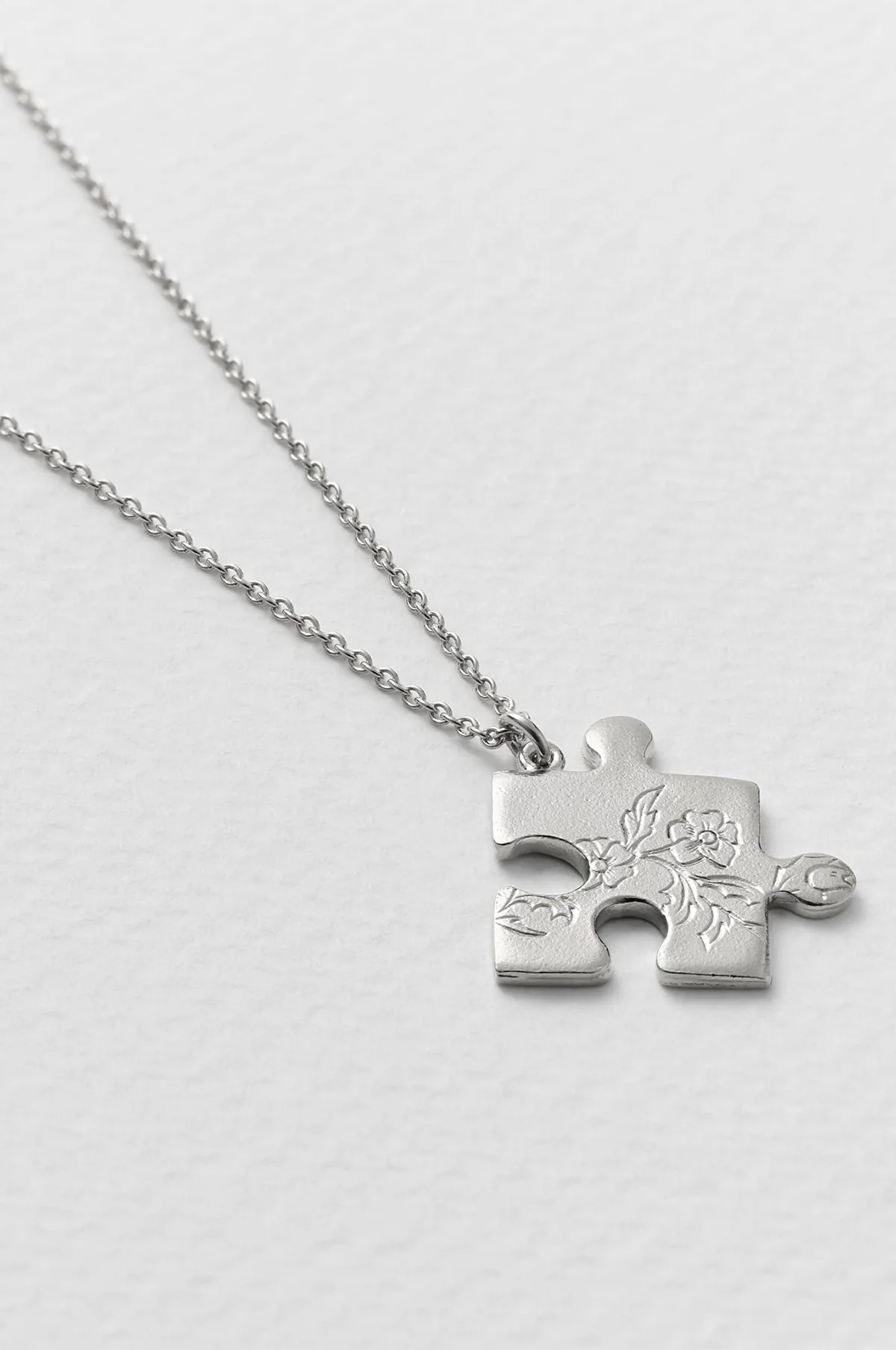 Floral Puzzle Piece Necklace Silver - Image 2