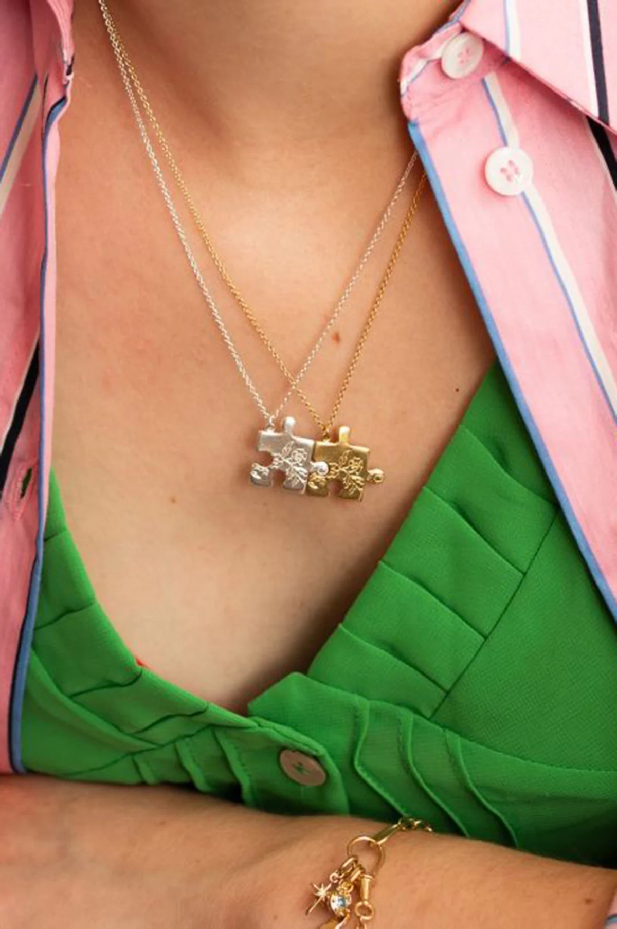 Floral Puzzle Piece Necklace Silver - Image 3