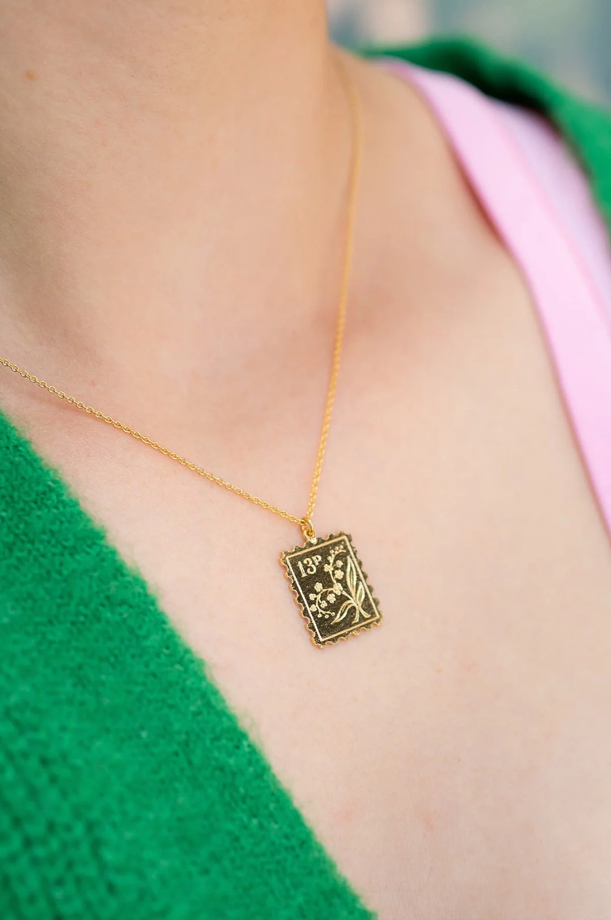 Floral Stamp Necklace Gold - Image 3