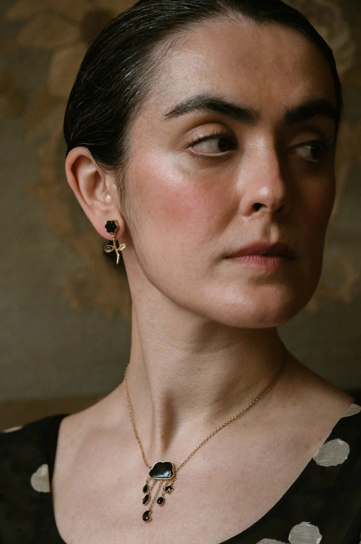 Flower Drop Jet Earrings - Image 3