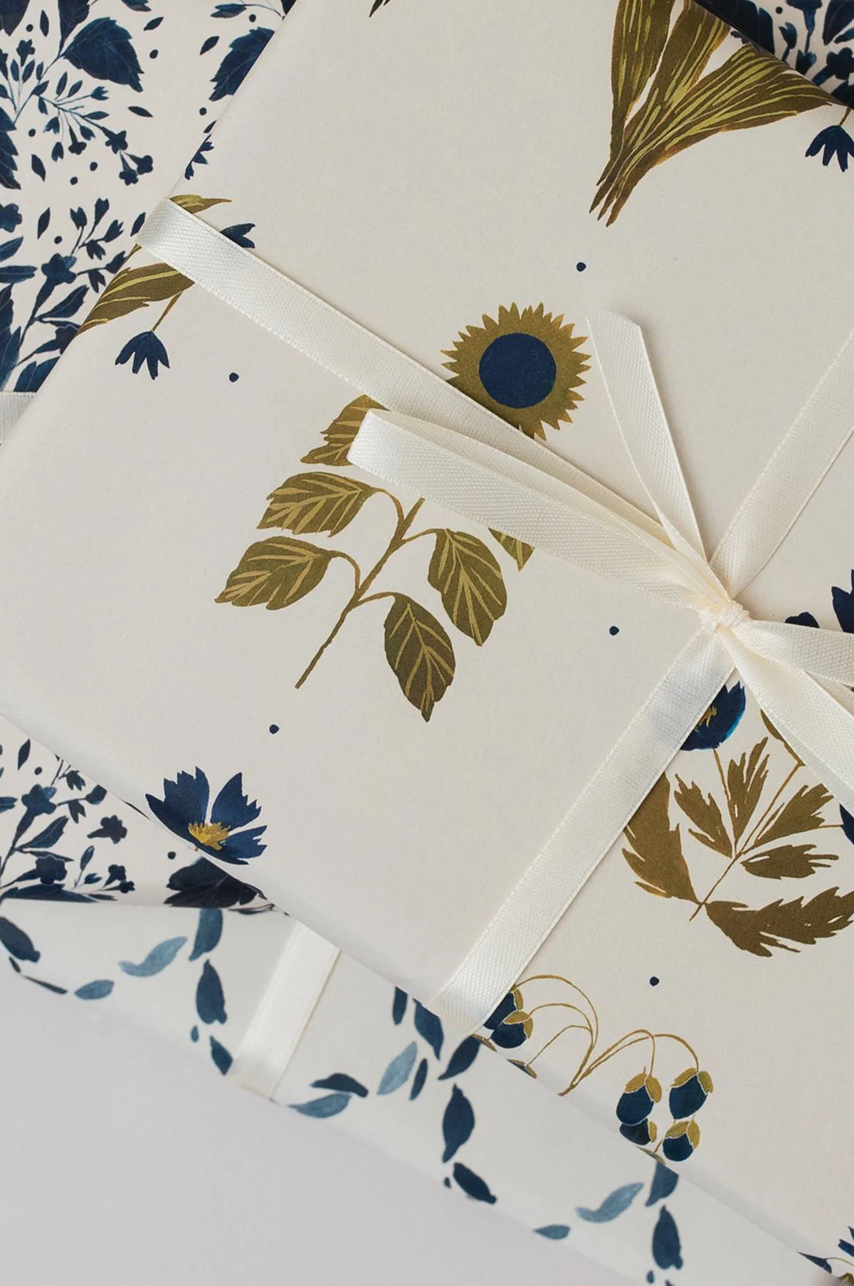 Four Floral Blue Botanical Wrapping Paper Set of 3 Sheets - Image 3
