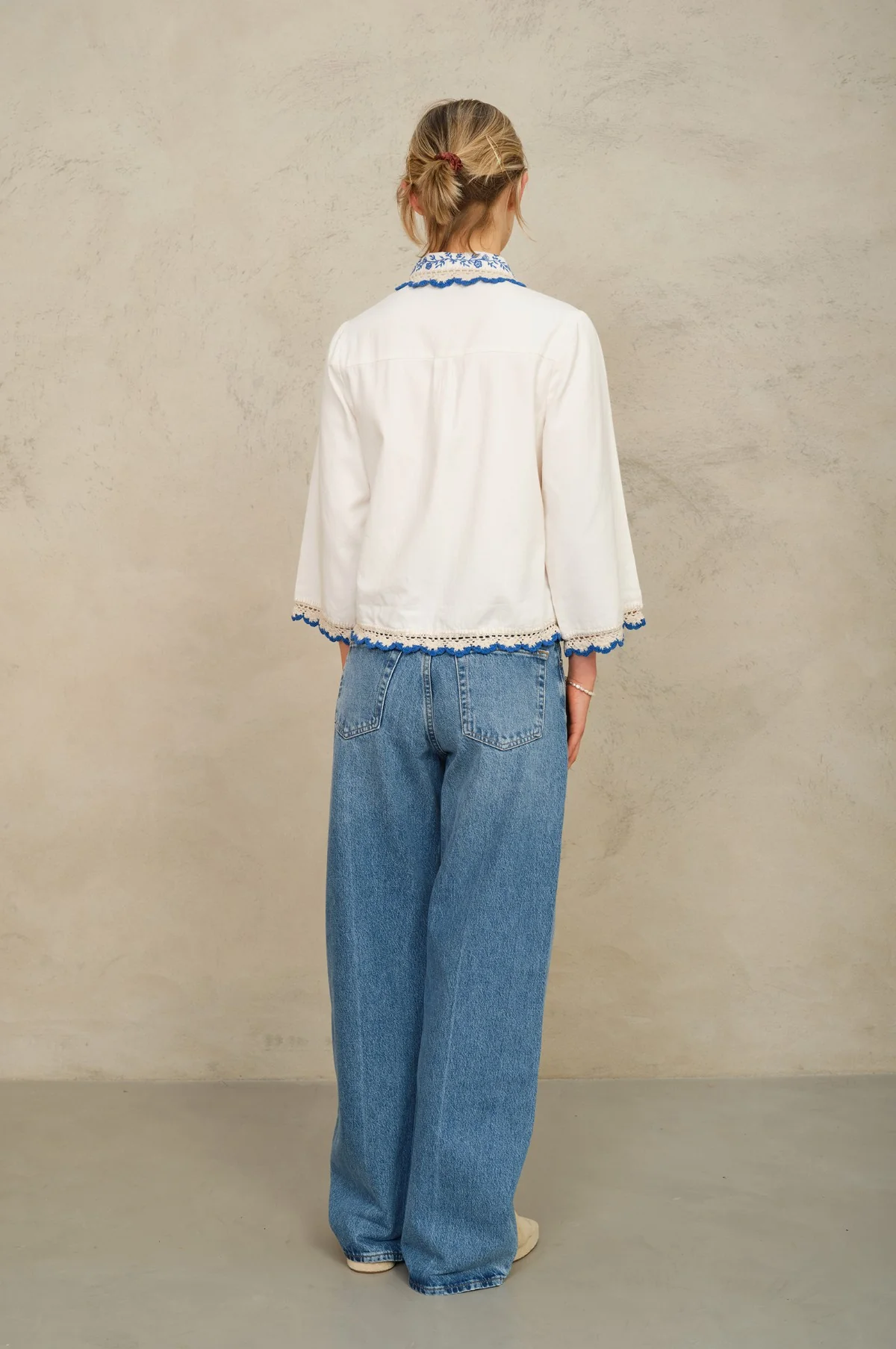 Frady Crochet Trim Top Ivory/Blue - Image 5