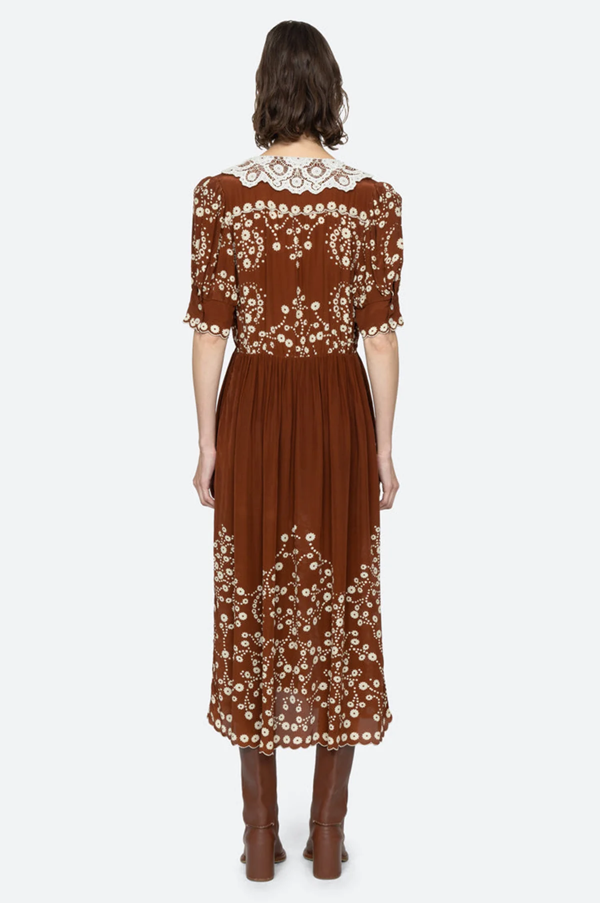 Frances Print S/Slv Midi Dress Brown - Image 10