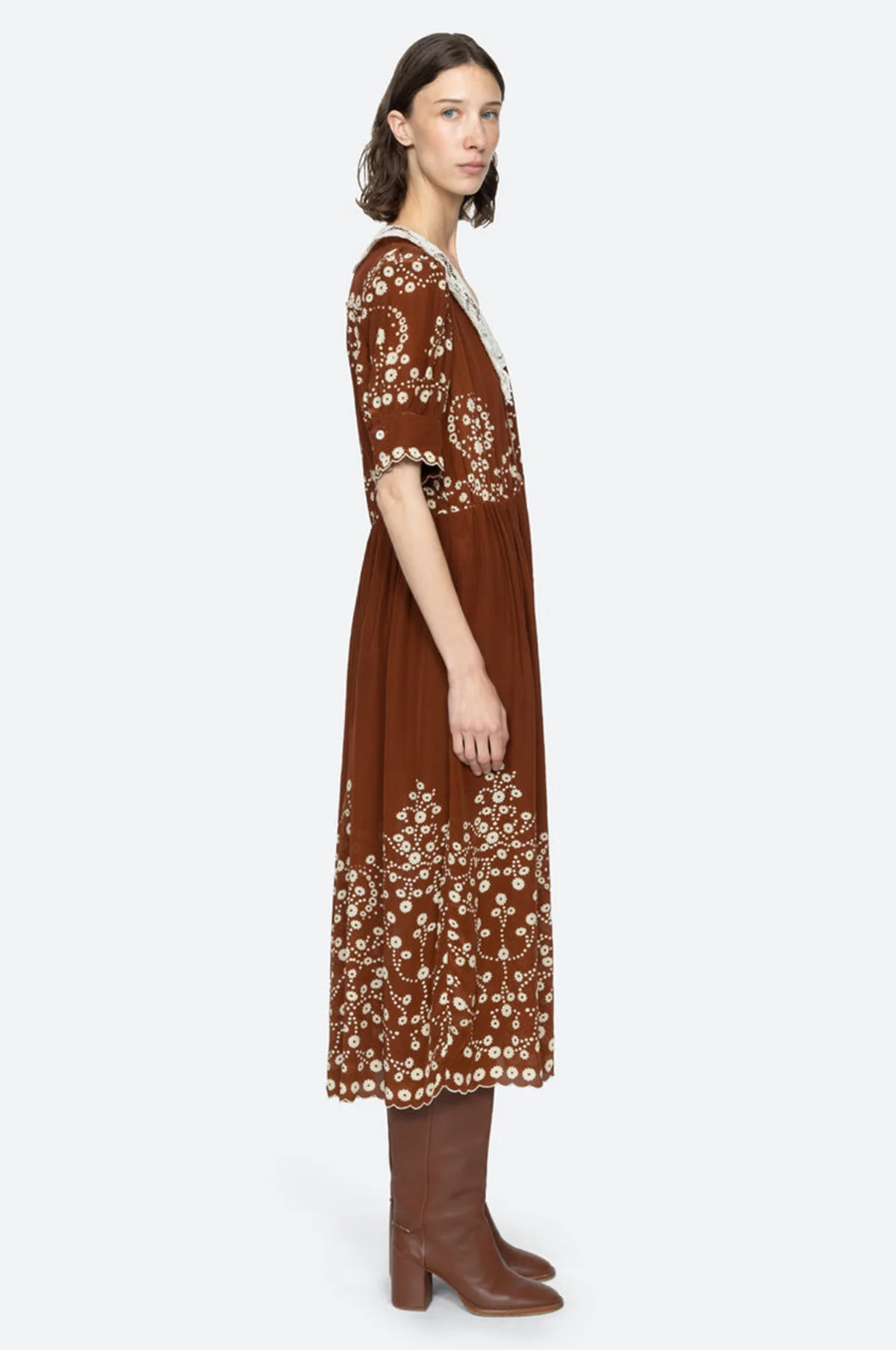 Frances Print S/Slv Midi Dress Brown - Image 4