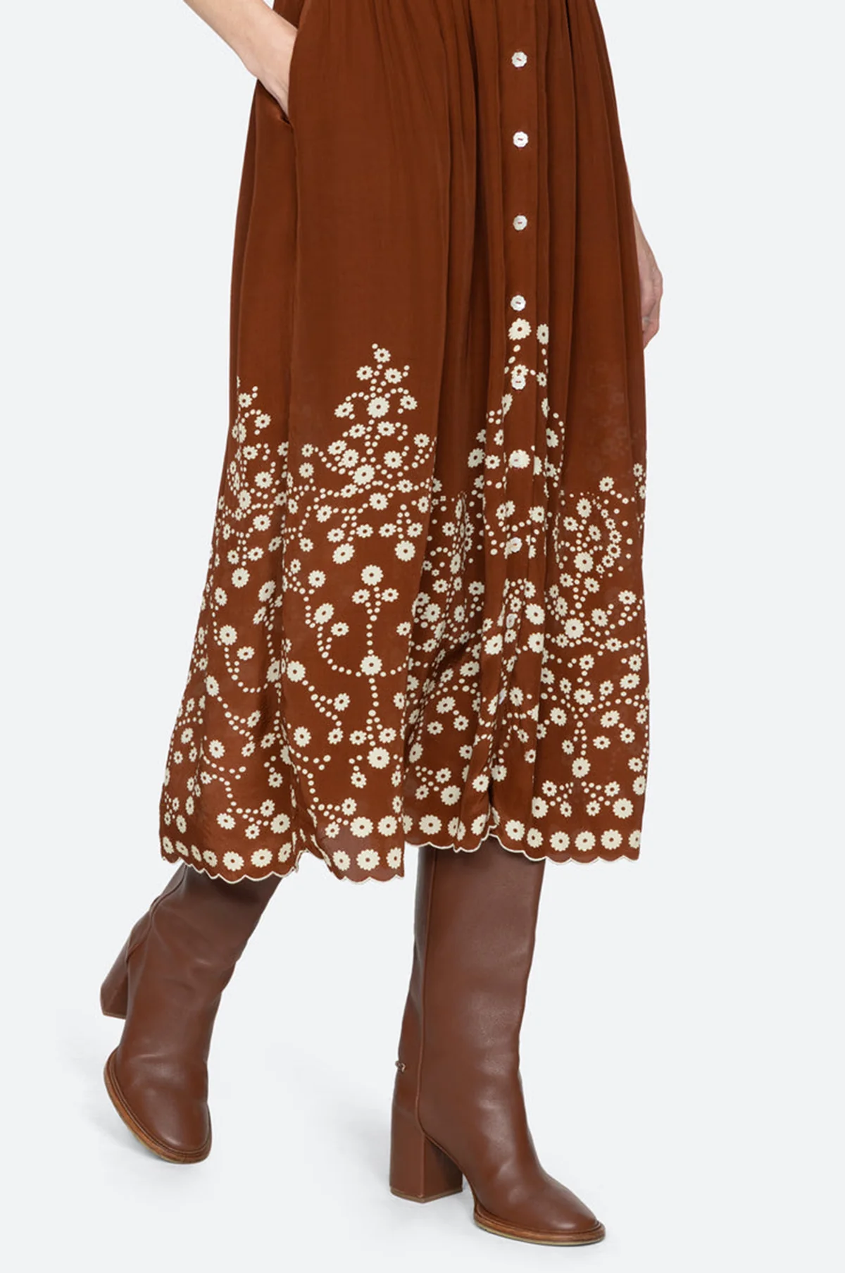 Frances Print S/Slv Midi Dress Brown - Image 8
