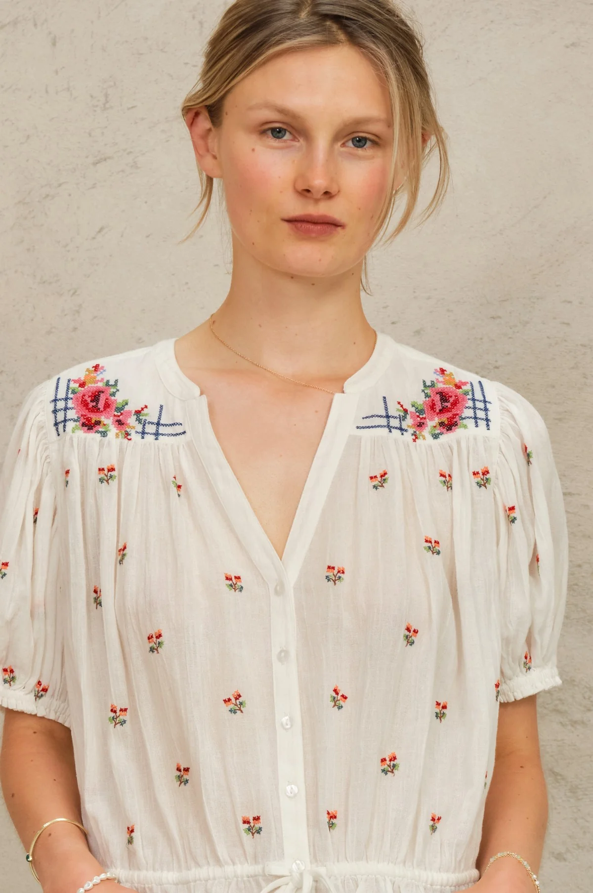 Harlie Emb S/S Top Ecru/Multi - Image 3