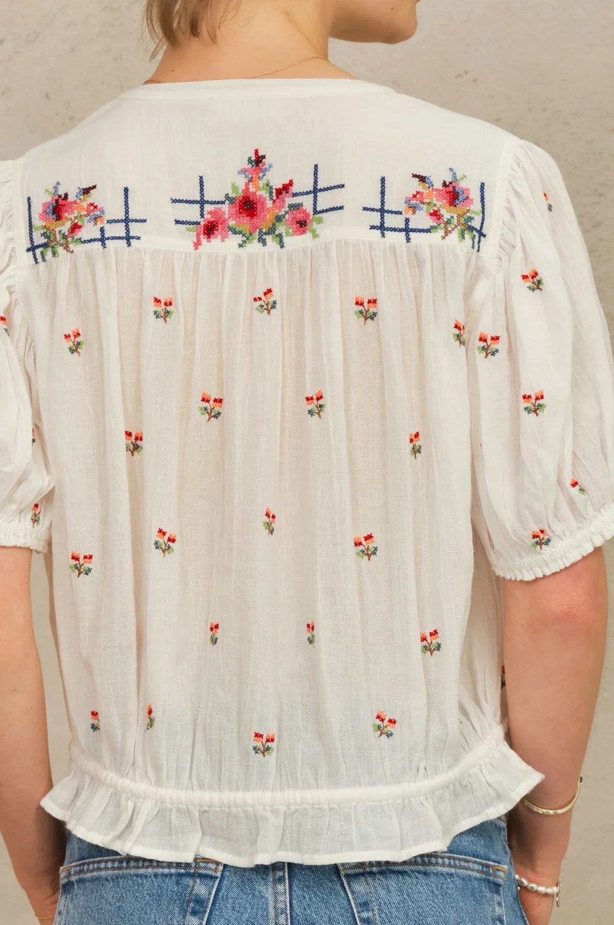 Harlie Emb S/S Top Ecru/Multi - Image 4