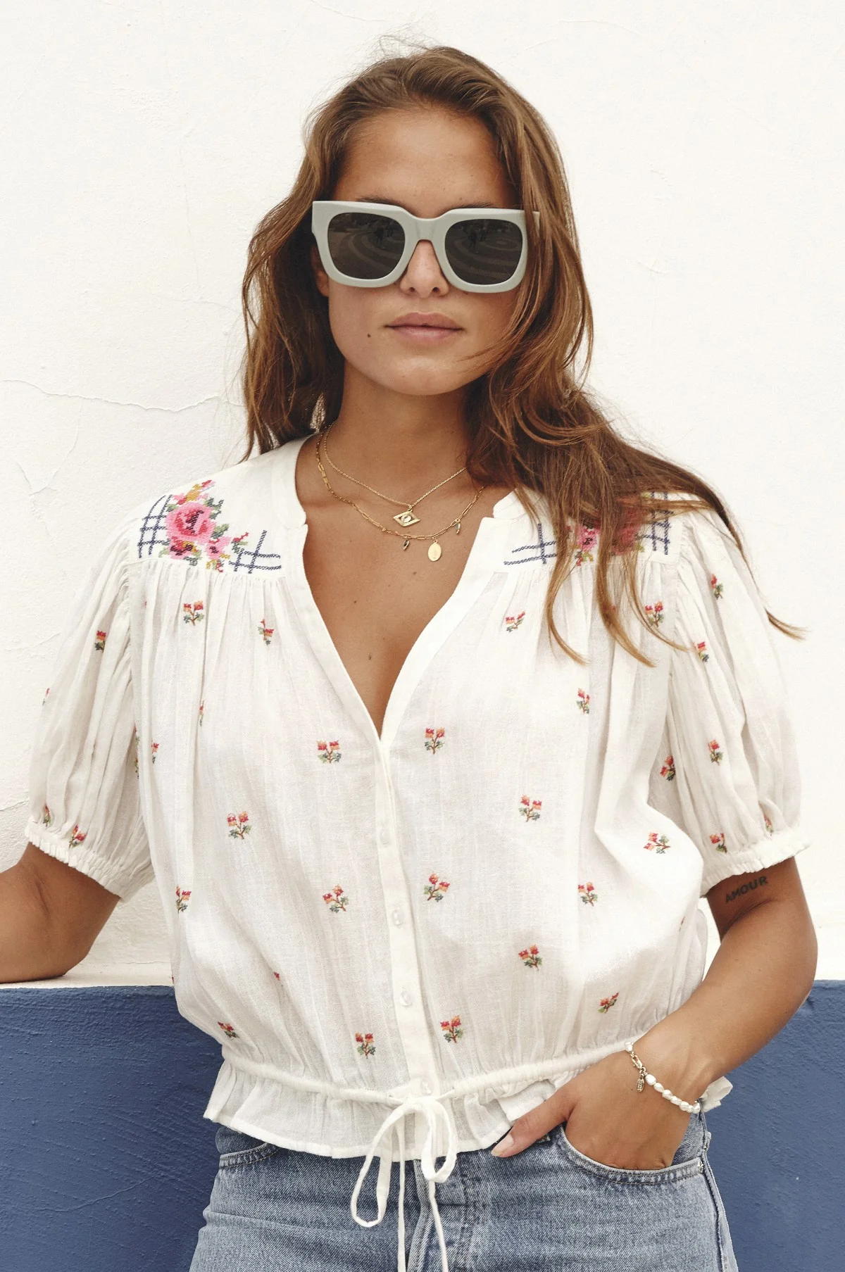 Harlie Emb S/S Top Ecru/Multi - Image 6