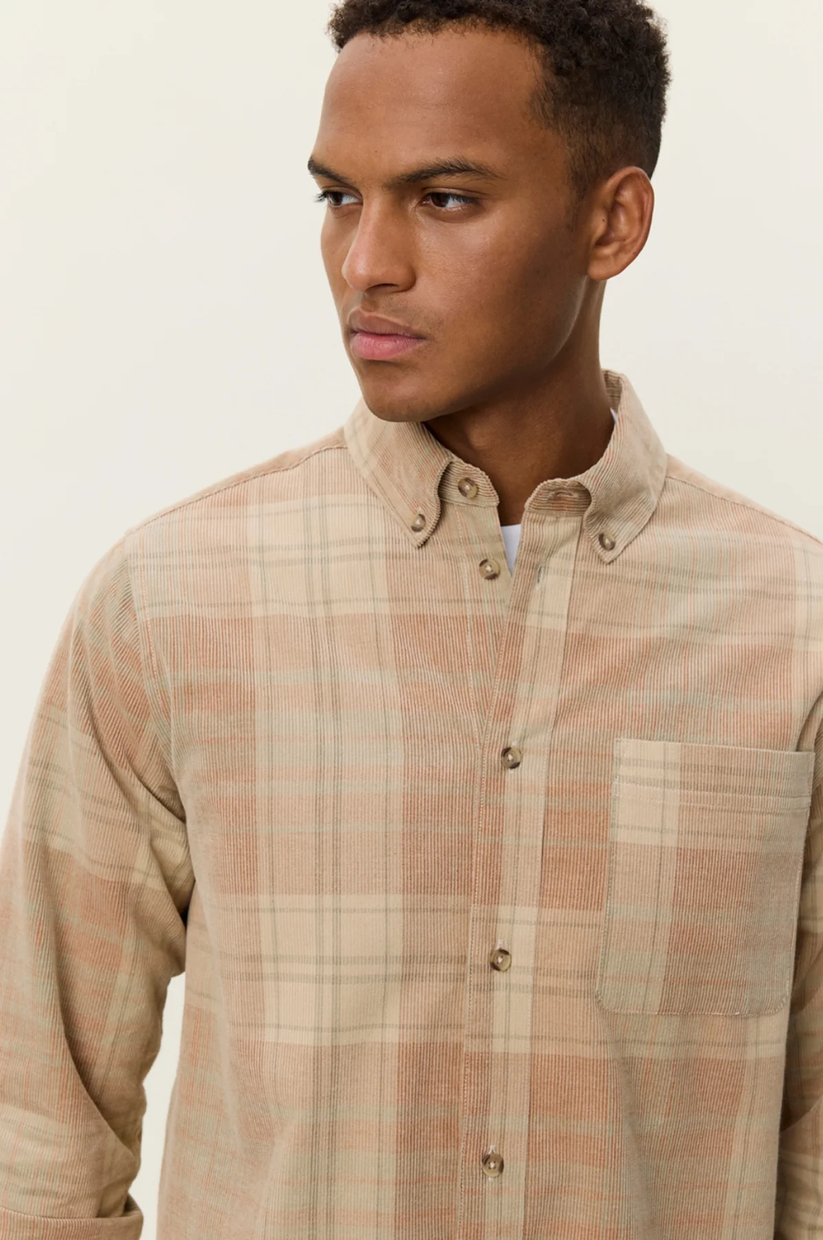Kash Check Corduroy Shirt Dark Sand - Image 3