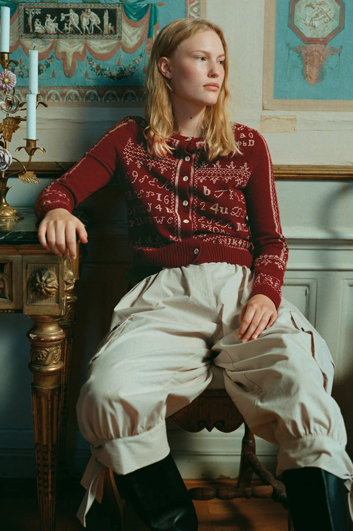 Kit Embroidery Cardigan Burgundy - Image 2