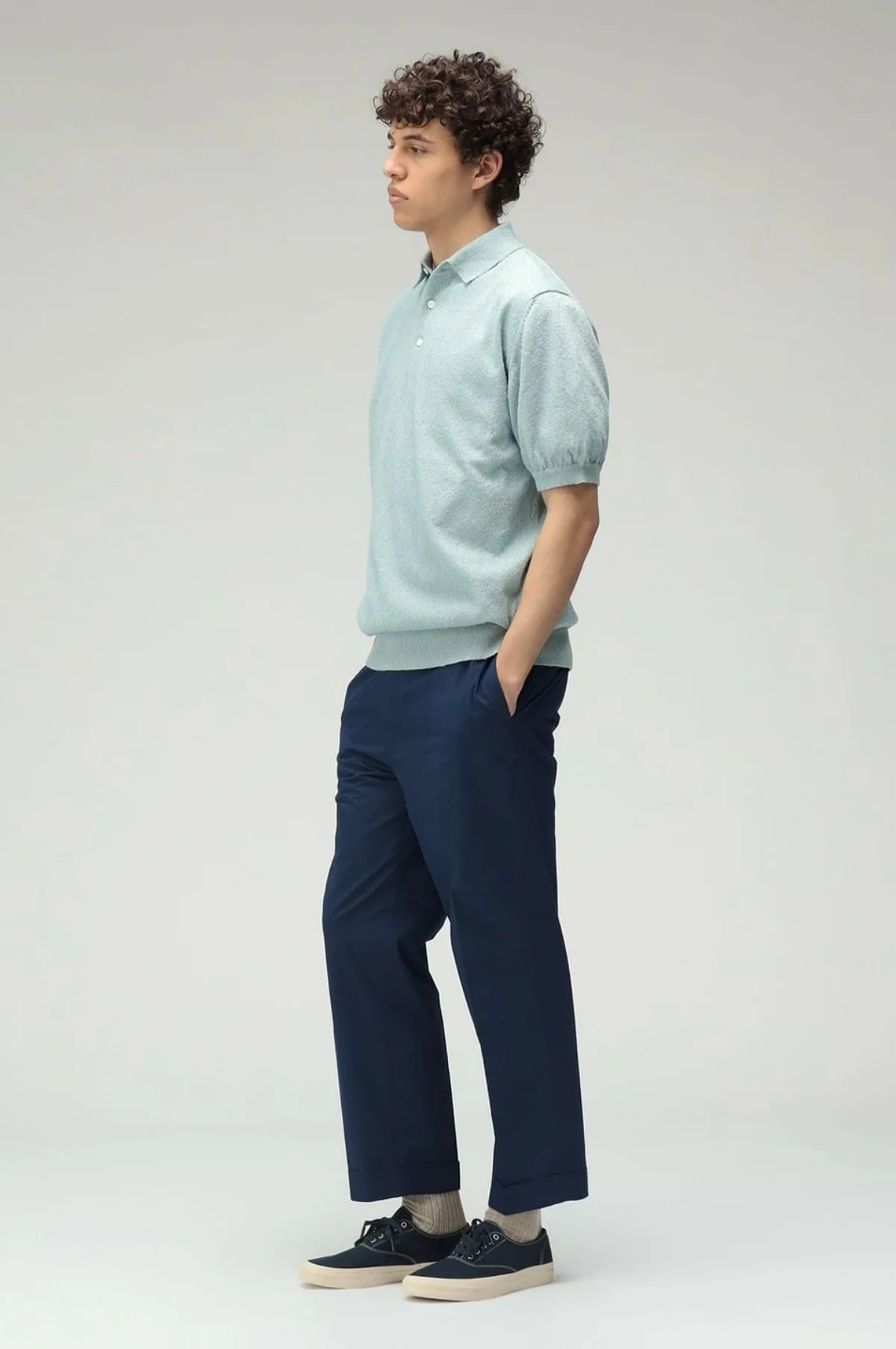 Knit Polo Cotton Boucle Sax - Image 3