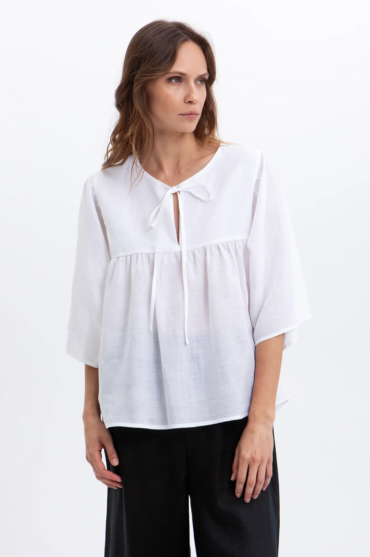 L/S Bow Blouse w/Ties White - Image 2
