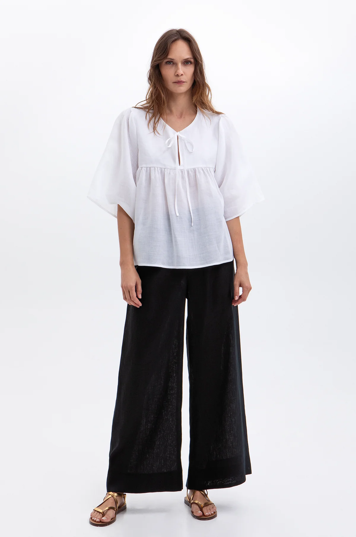 L/S Bow Blouse w/Ties White - Image 3