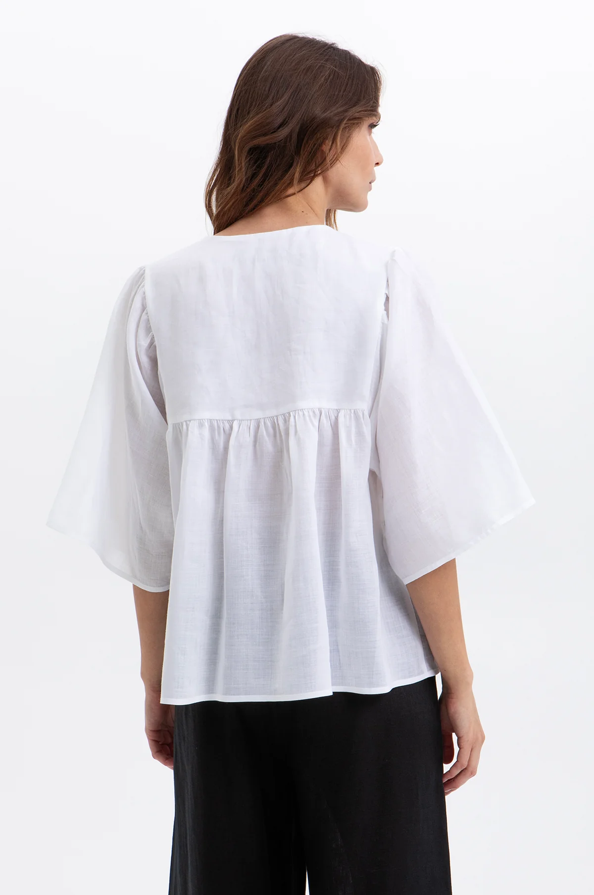 L/S Bow Blouse w/Ties White - Image 4