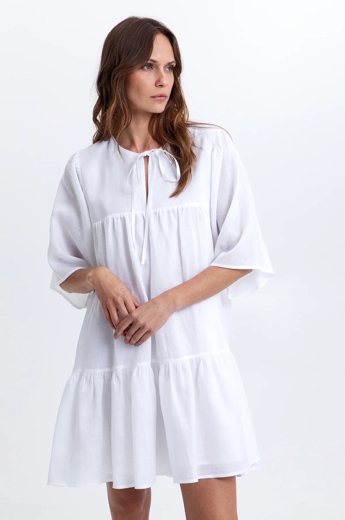 L/S Mini Dress w/Ties White - Image 2