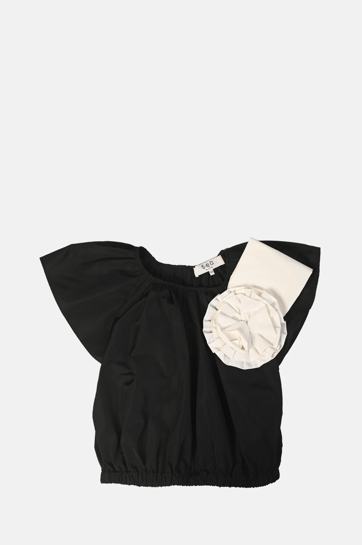 Laurie Solid Flutter Slv Top Black