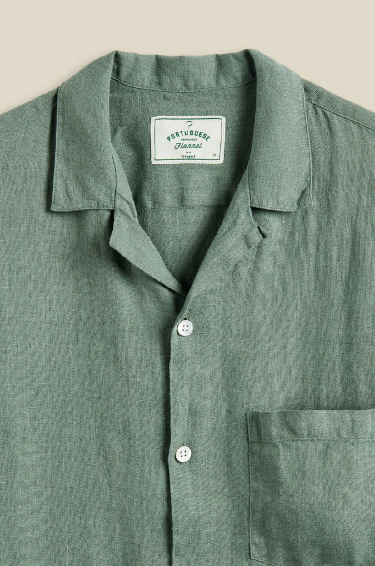 Linen Camp Collar Shirt Dry Green - Image 3