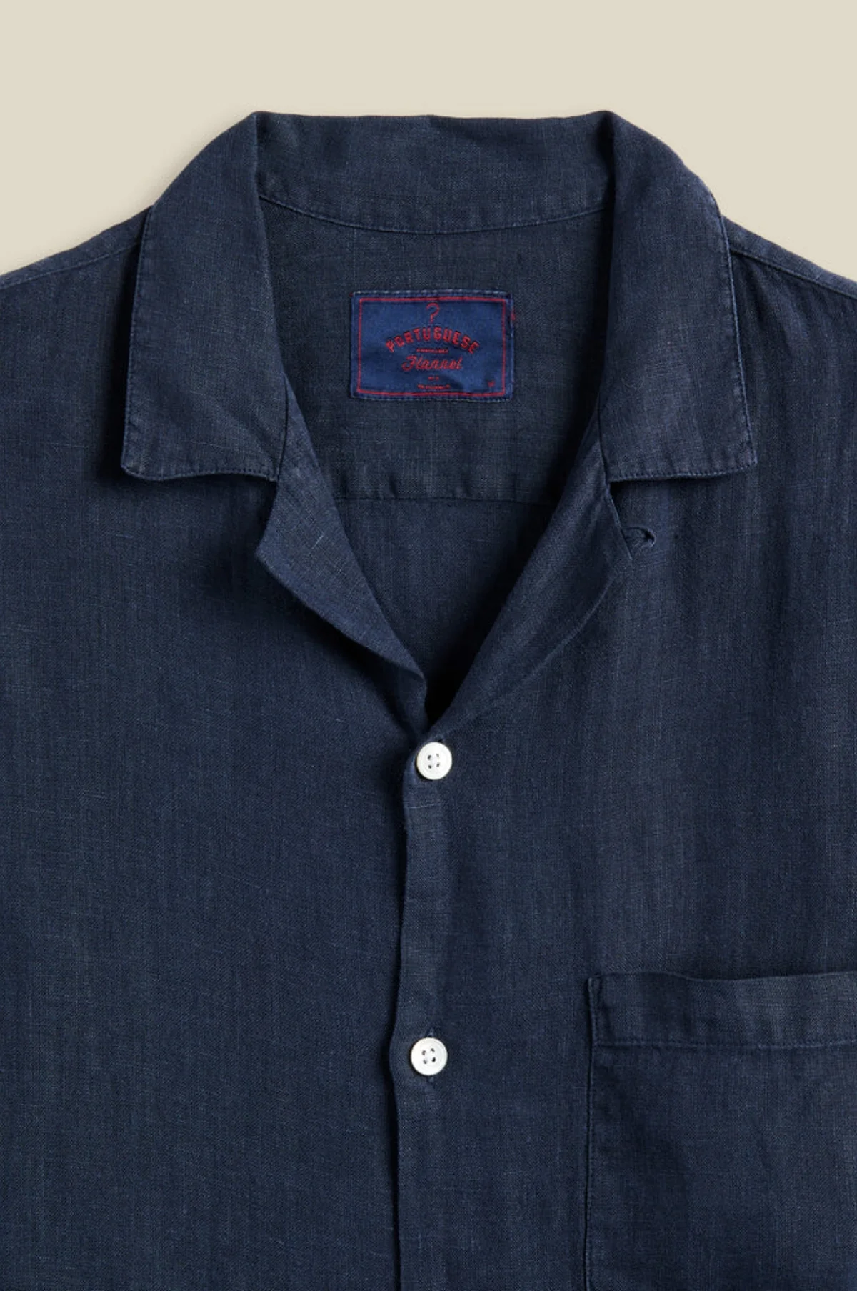 Linen Camp Collar Shirt Navy - Image 4