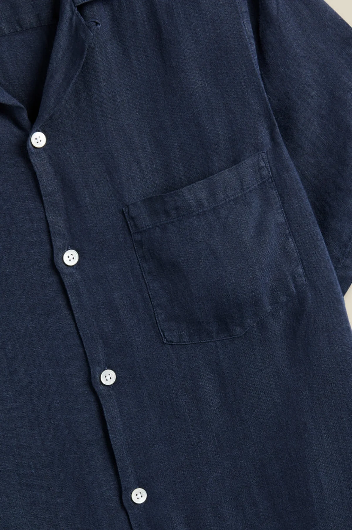 Linen Camp Collar Shirt Navy - Image 5