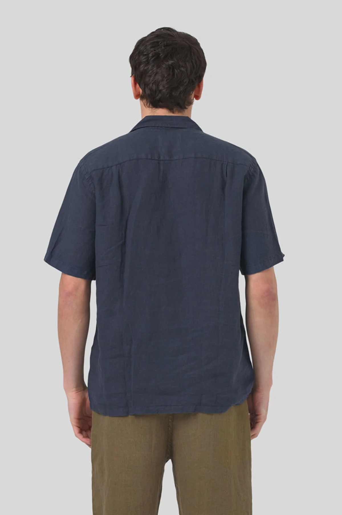 Linen Camp Collar Shirt Navy - Image 6