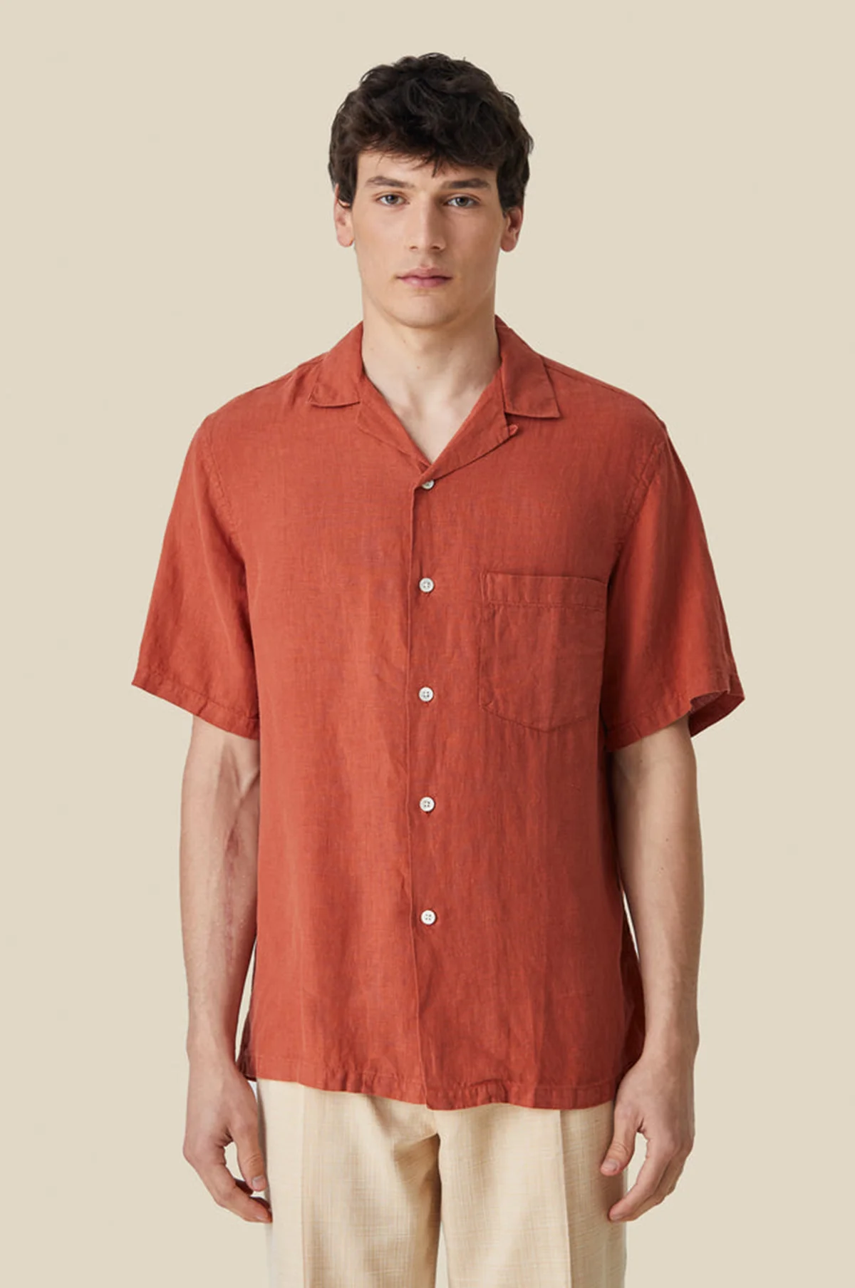 Linen Camp Collar Shirt Terracota - Image 2