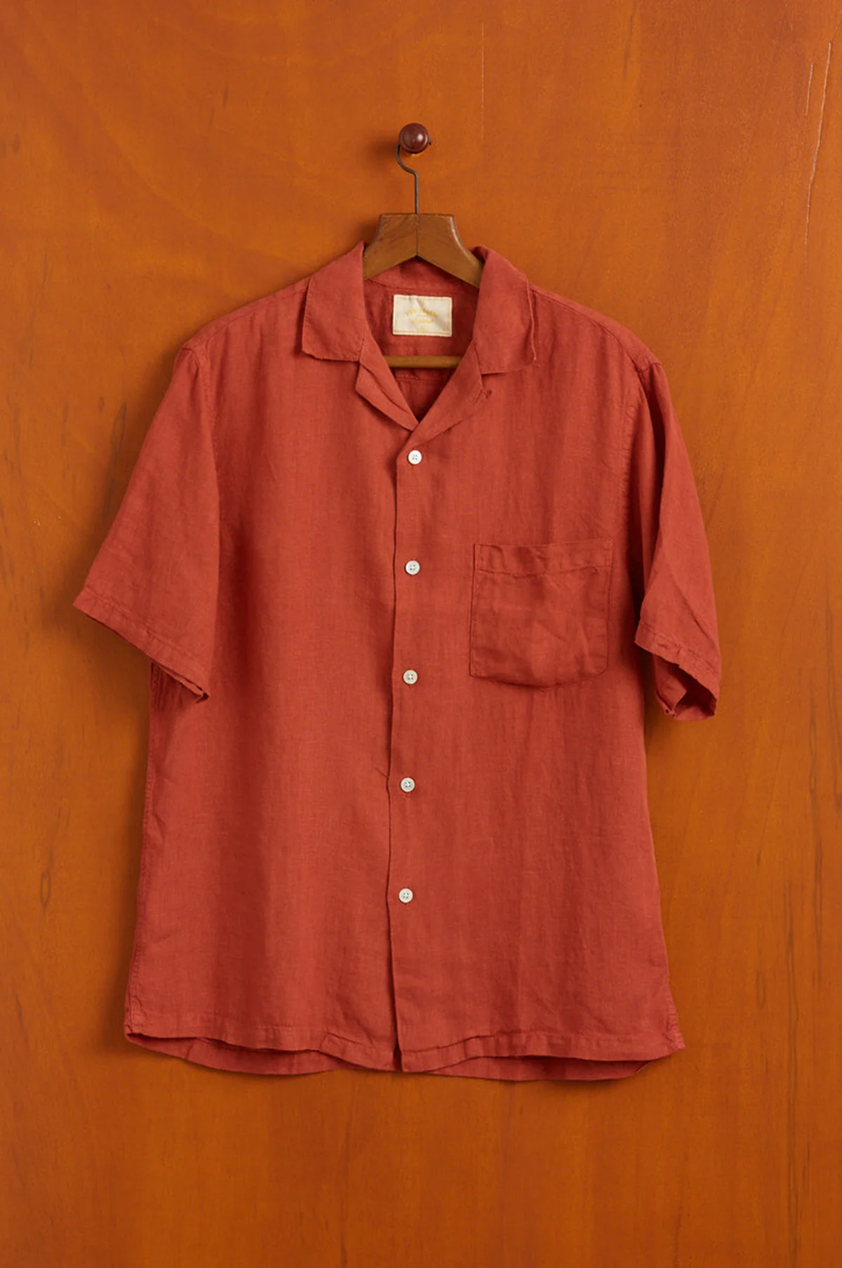Linen Camp Collar Shirt Terracota - Image 3