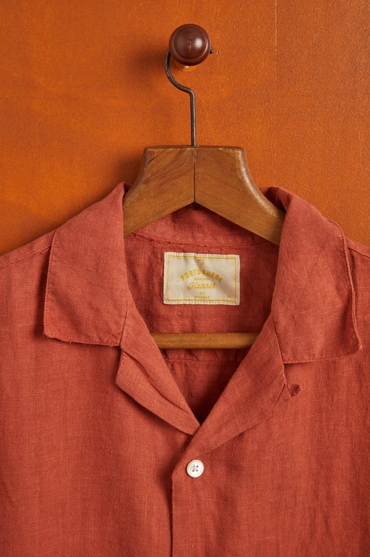 Linen Camp Collar Shirt Terracota - Image 4