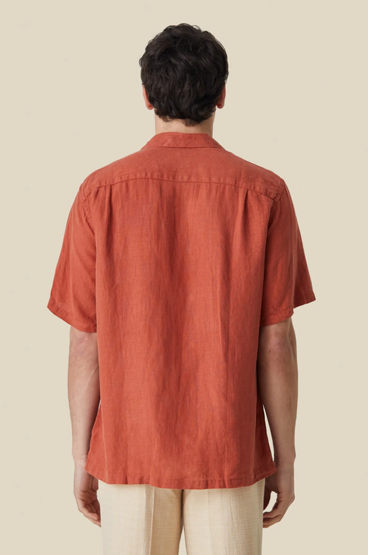 Linen Camp Collar Shirt Terracota - Image 7