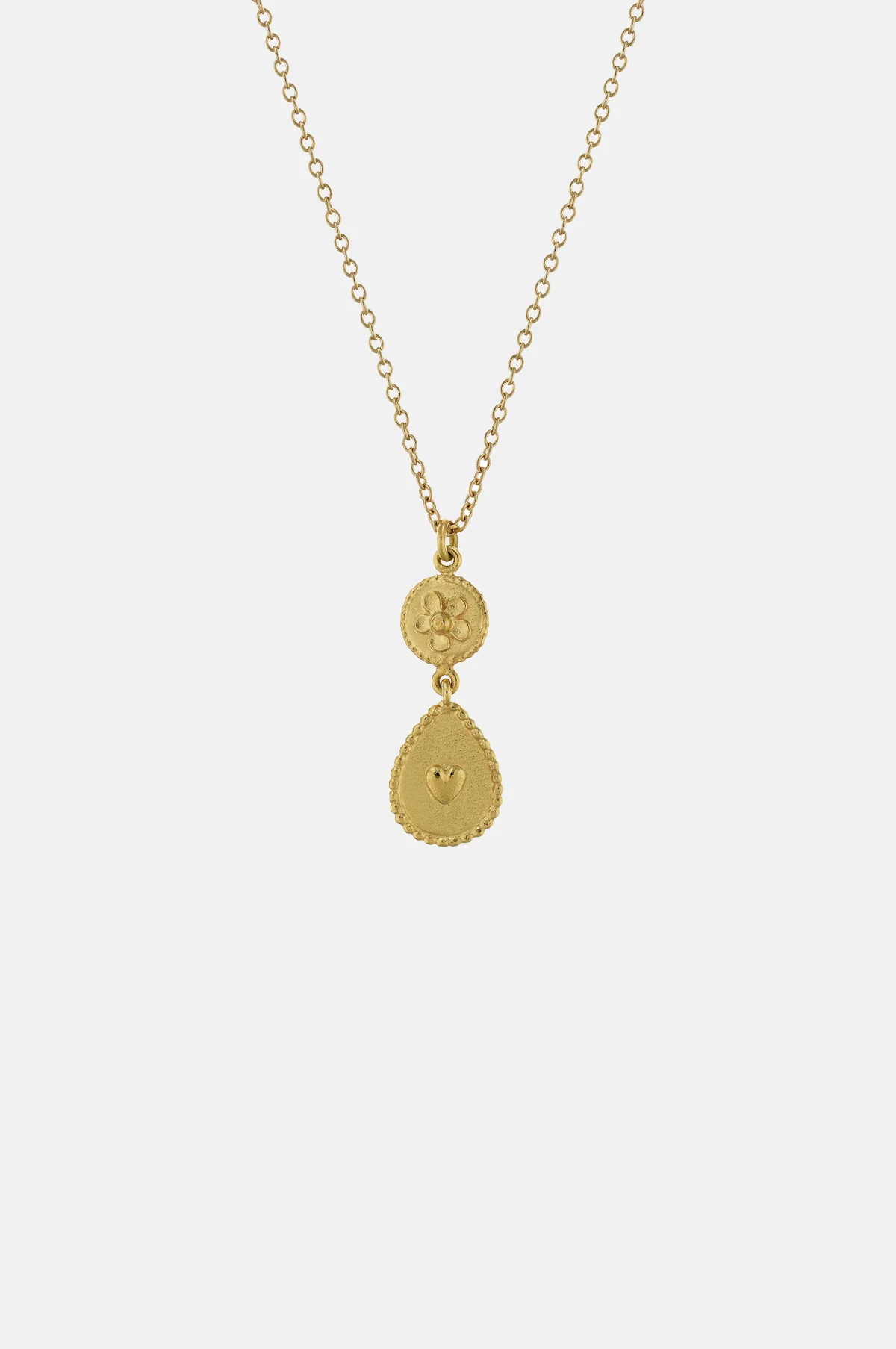 Love of Nature Heart & Flower Drop Necklace Gold
