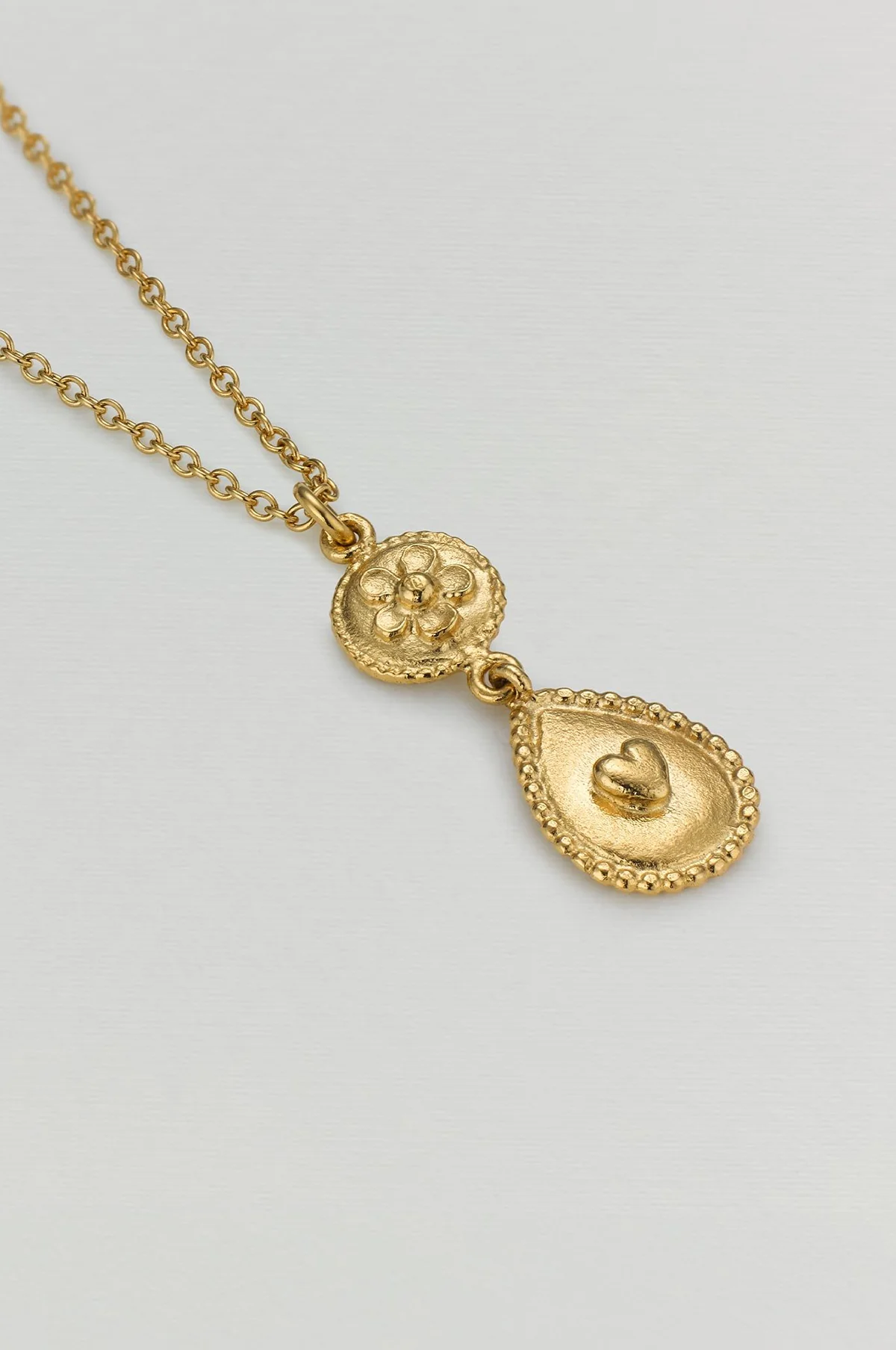 Love of Nature Heart & Flower Drop Necklace Gold - Image 3