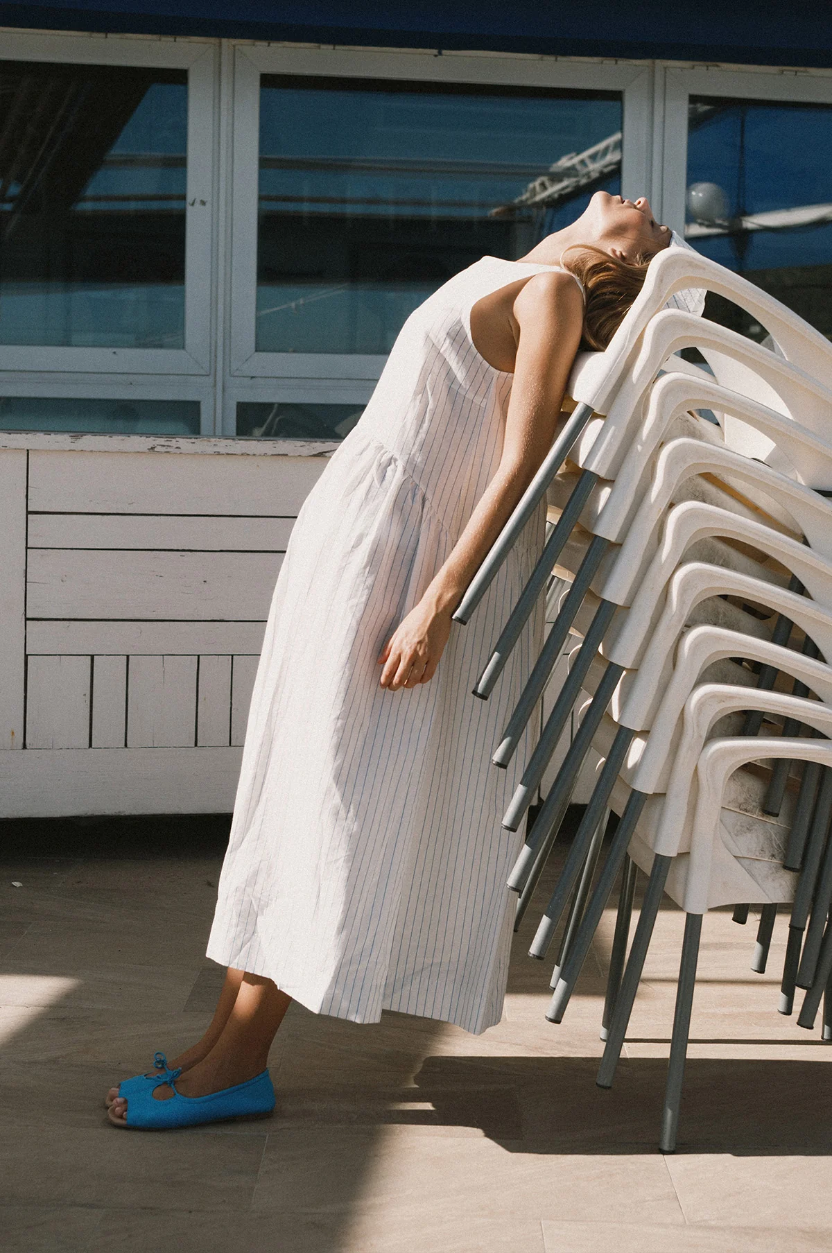 Low Back Striped Dress White - Image 3