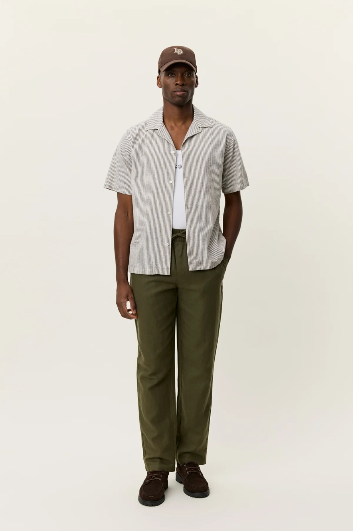 Lukas Stripe Cotton Linen SS Shirt Teak Brown - Image 5