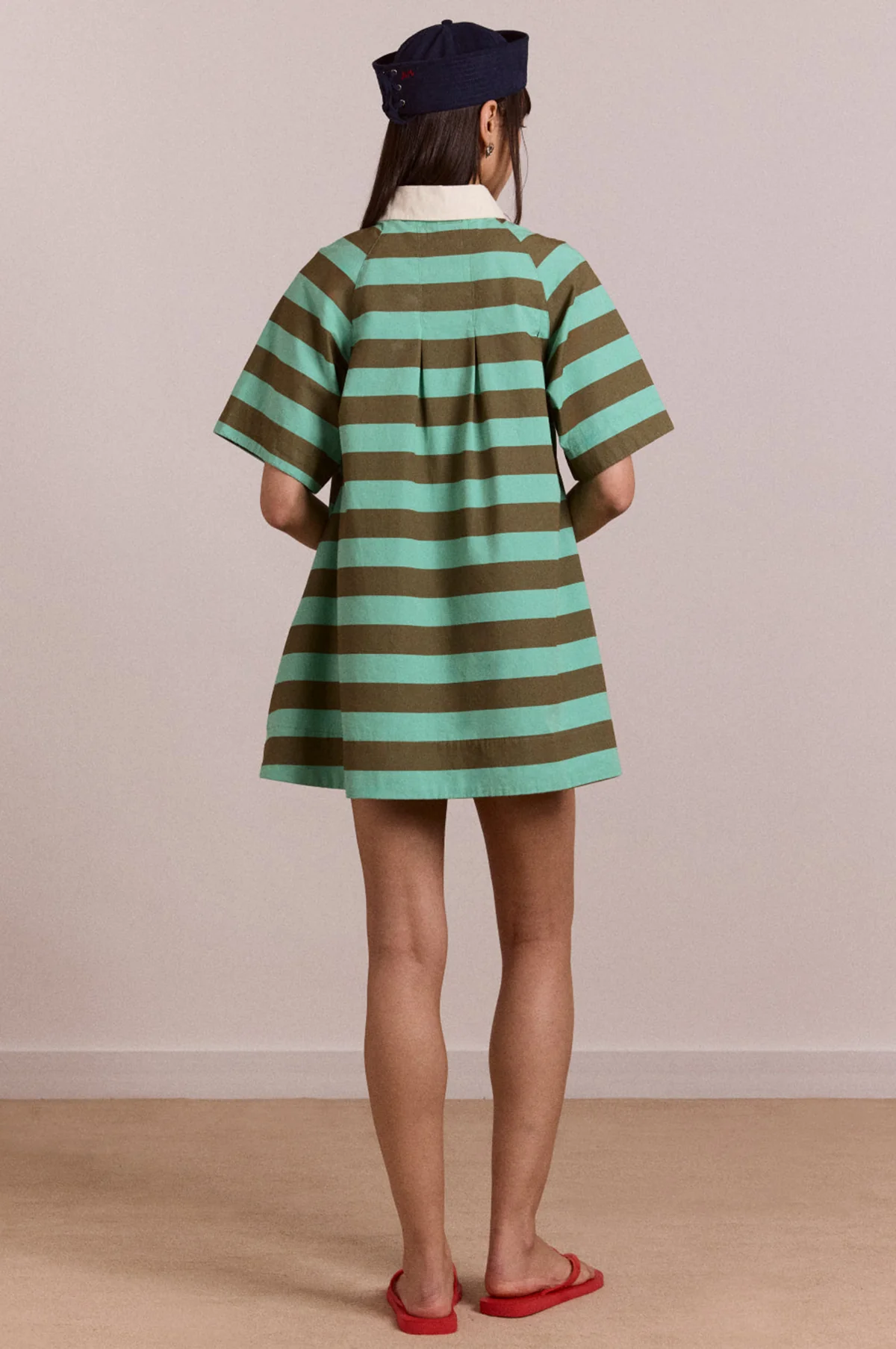 Maggie Mini Polo Dress Aqua Olive Stripe - Image 3