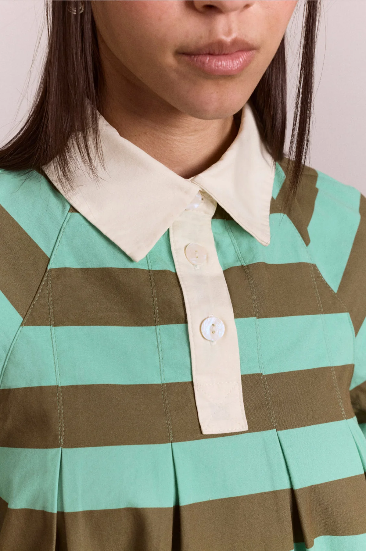 Maggie Mini Polo Dress Aqua Olive Stripe - Image 5