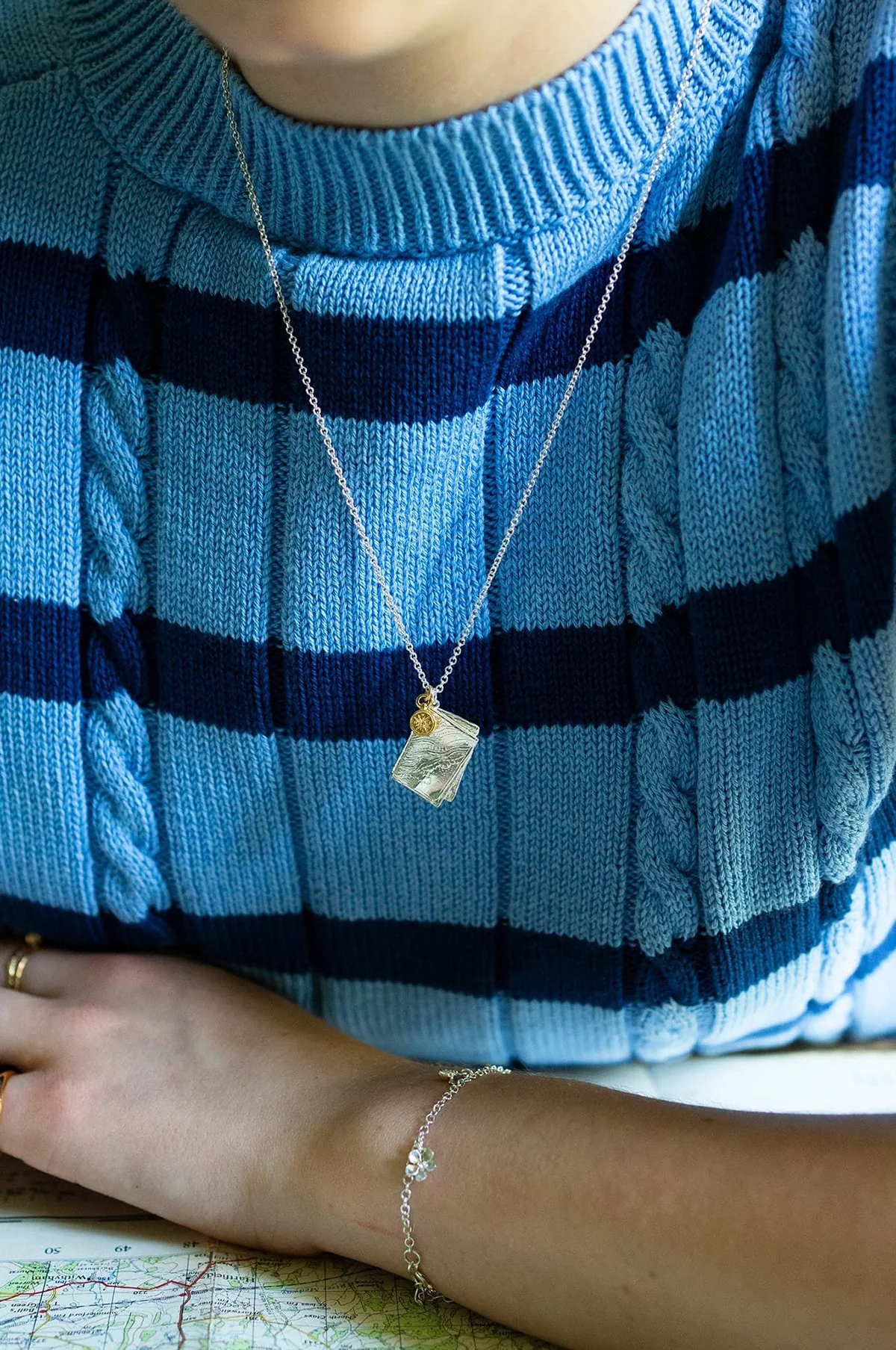 Map and Compass Necklace Gold and Silver - Image 3