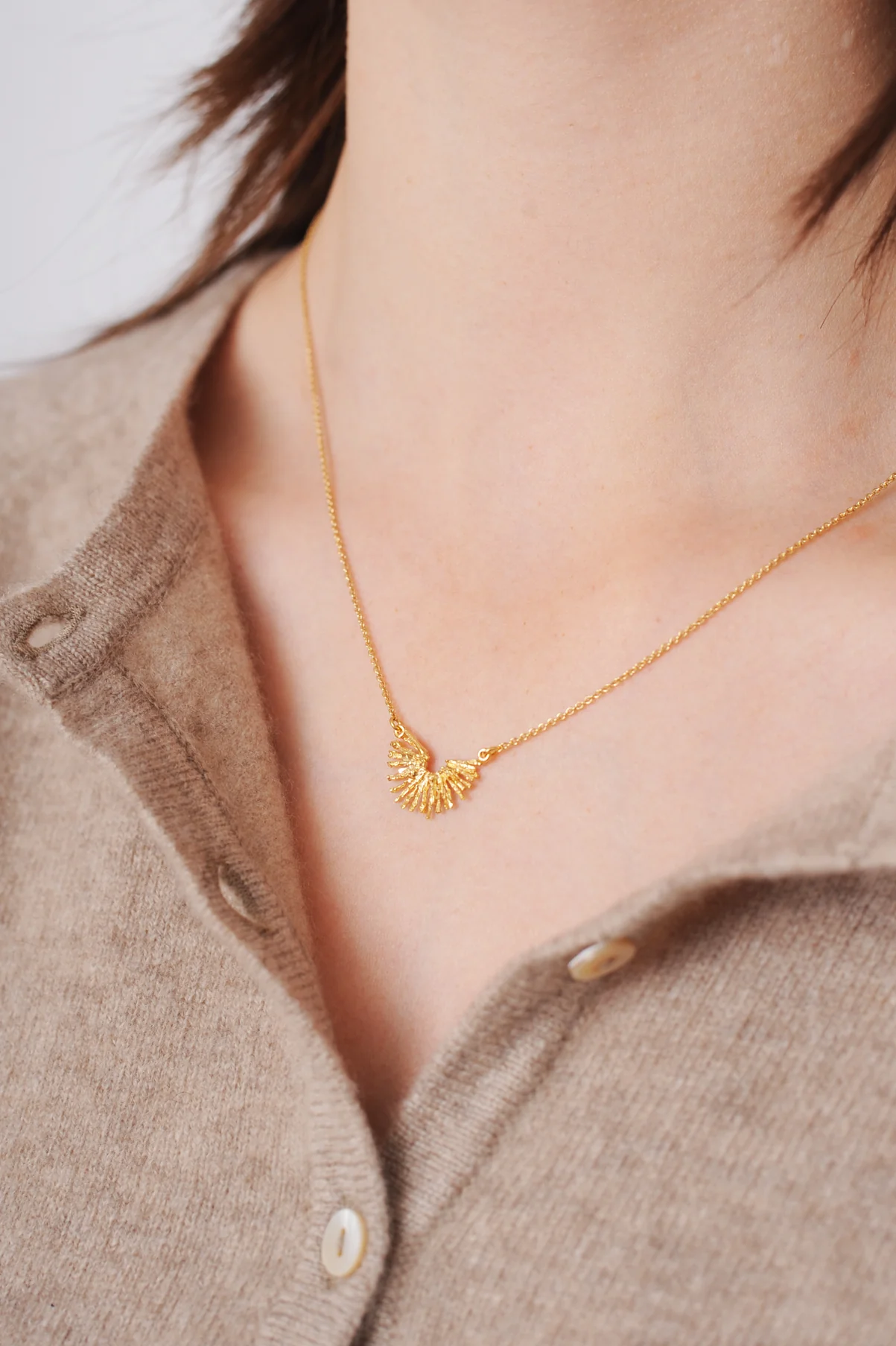 Nest Structure Crescent Necklace Gold Plate - Image 4