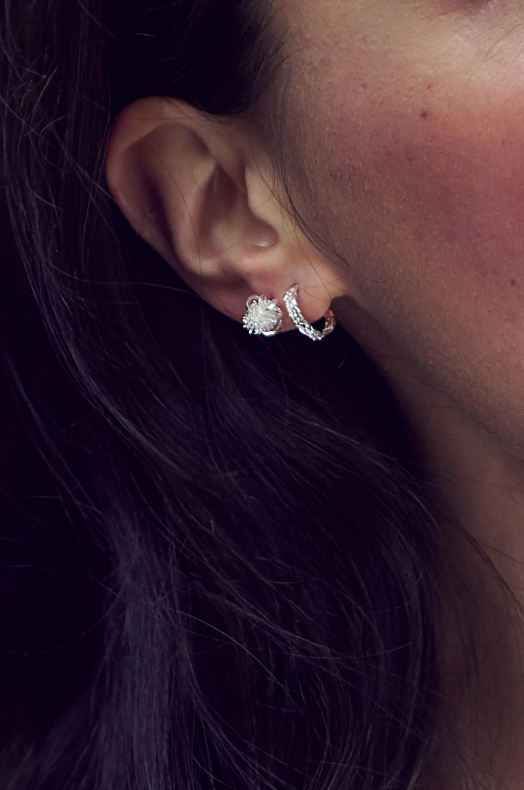 Nest Structure Mini Hoop Earrings Silver - Image 2