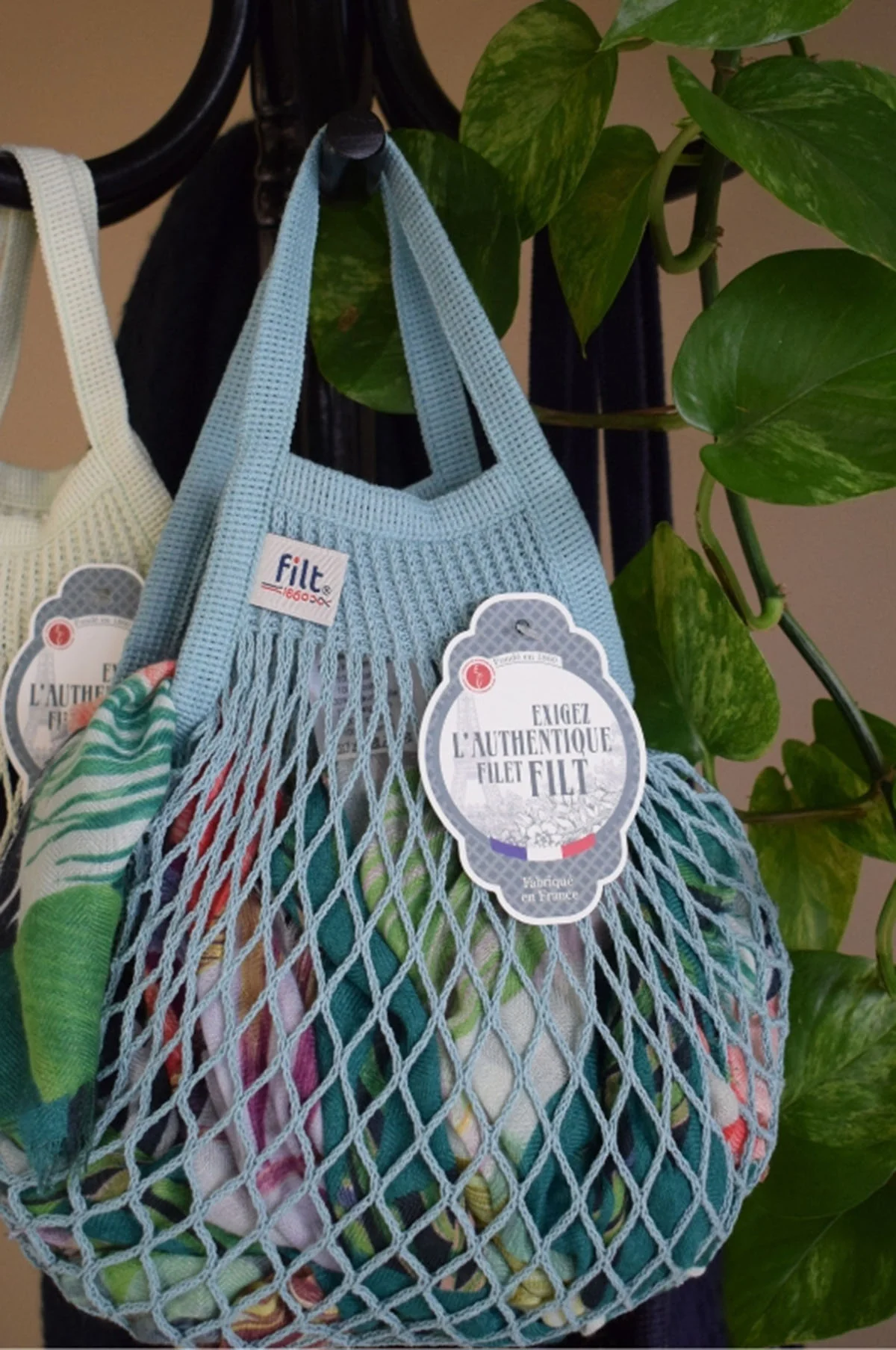 Net Shopping Bag Small Aqua Blue - Image 2