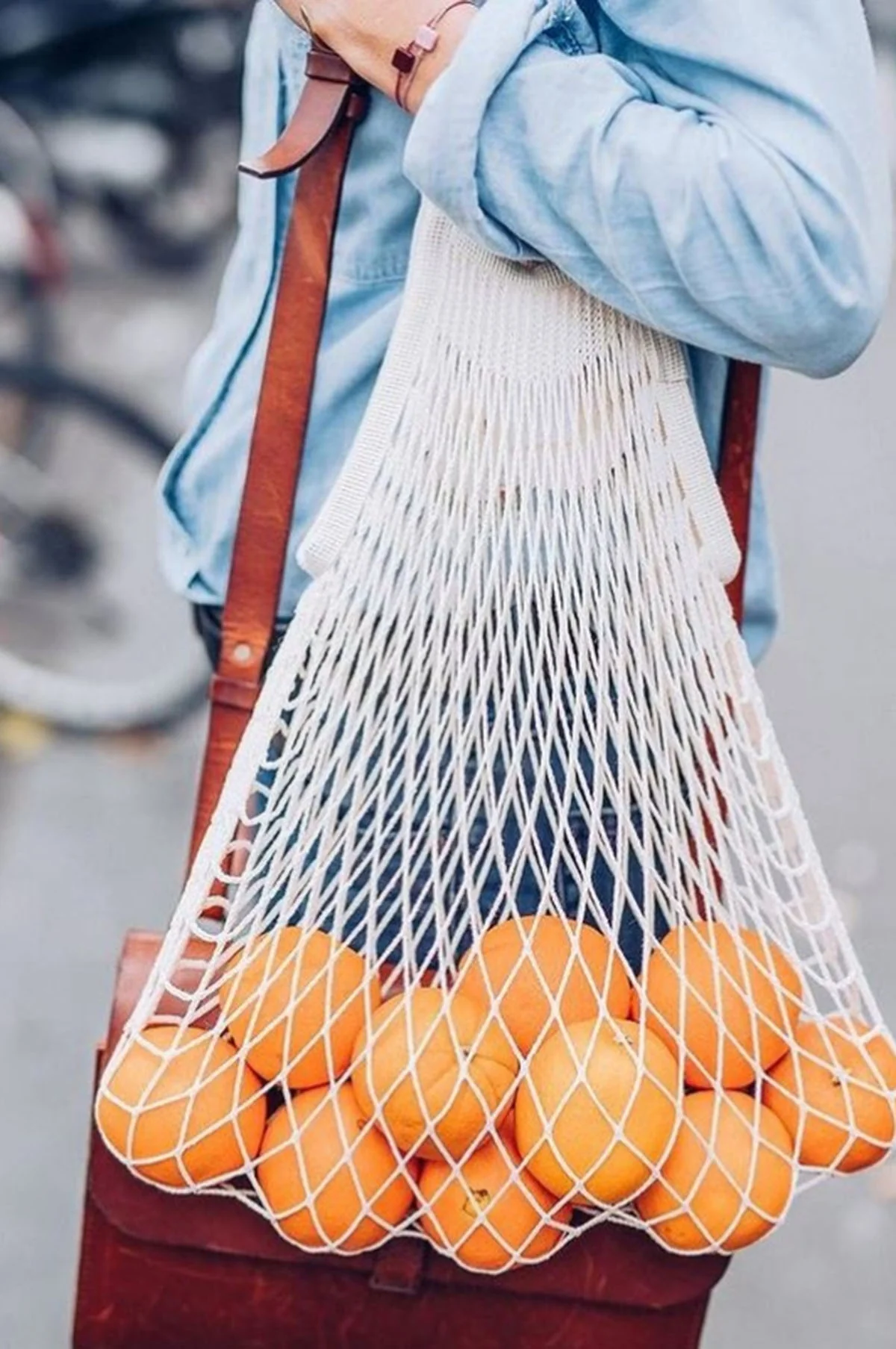 Net Shopping Bag w/Large Handle Naturel - Image 3