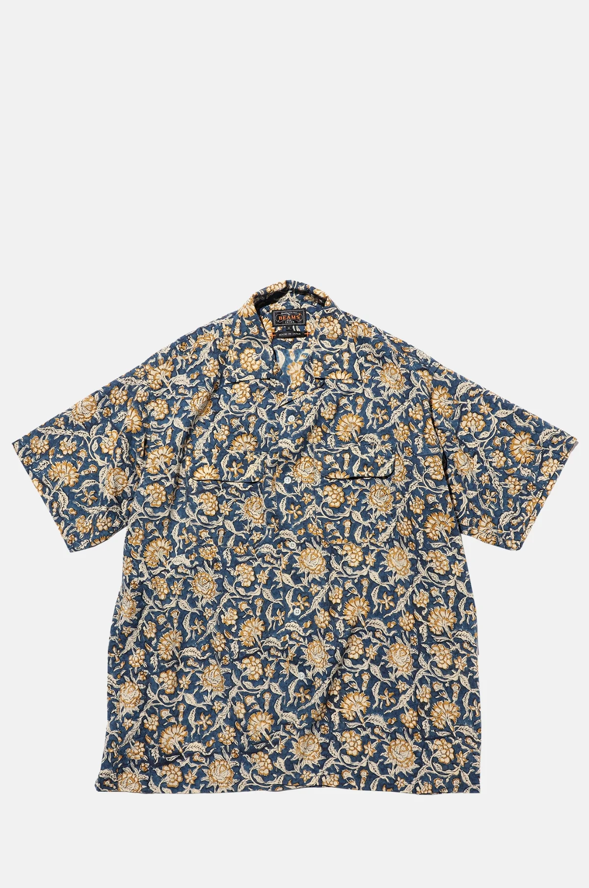 Open Collar Block Print Blue