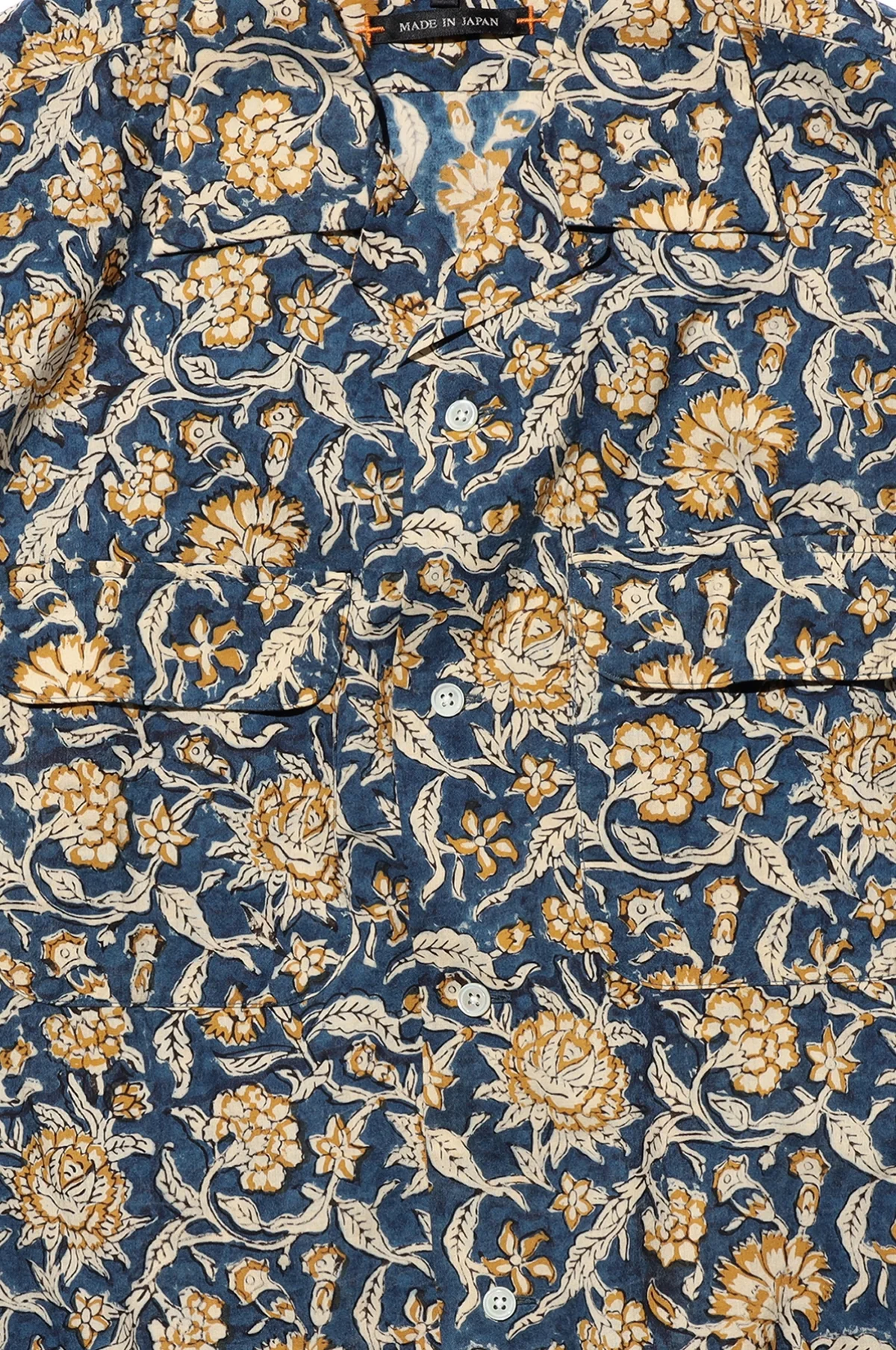 Open Collar Block Print Blue - Image 4